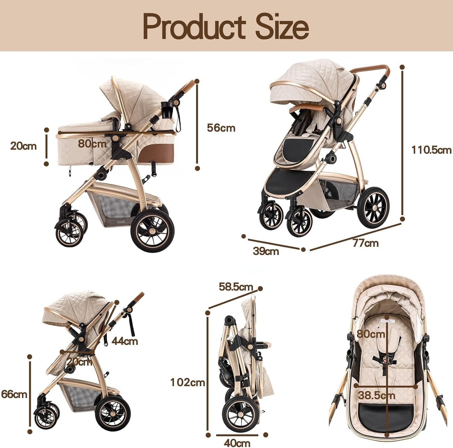 Baby Pram Travel System 3 in 1 Adjustable Handle Stroller Newborn
