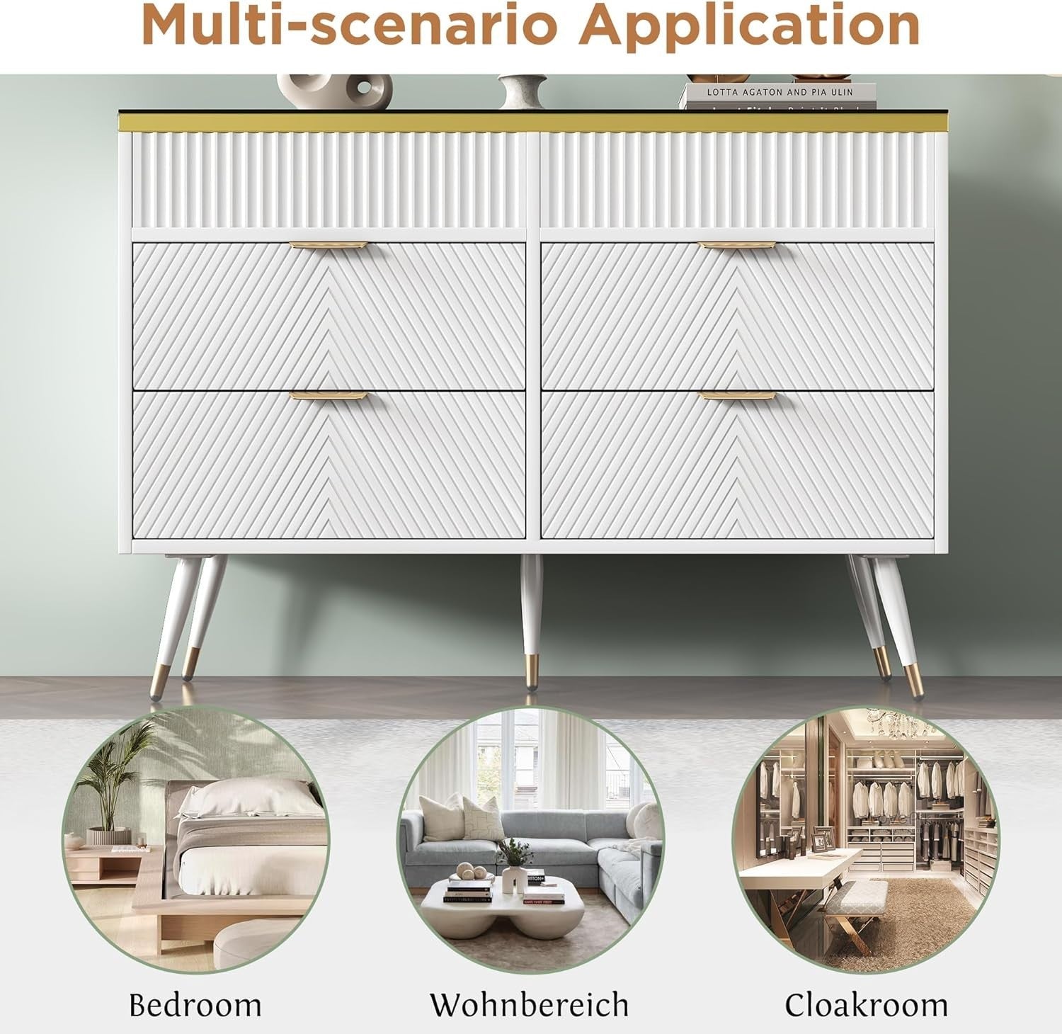 Modern 6 Drawer Sideboard Cupboard White Gloss Storage Unit 120cm Hallway