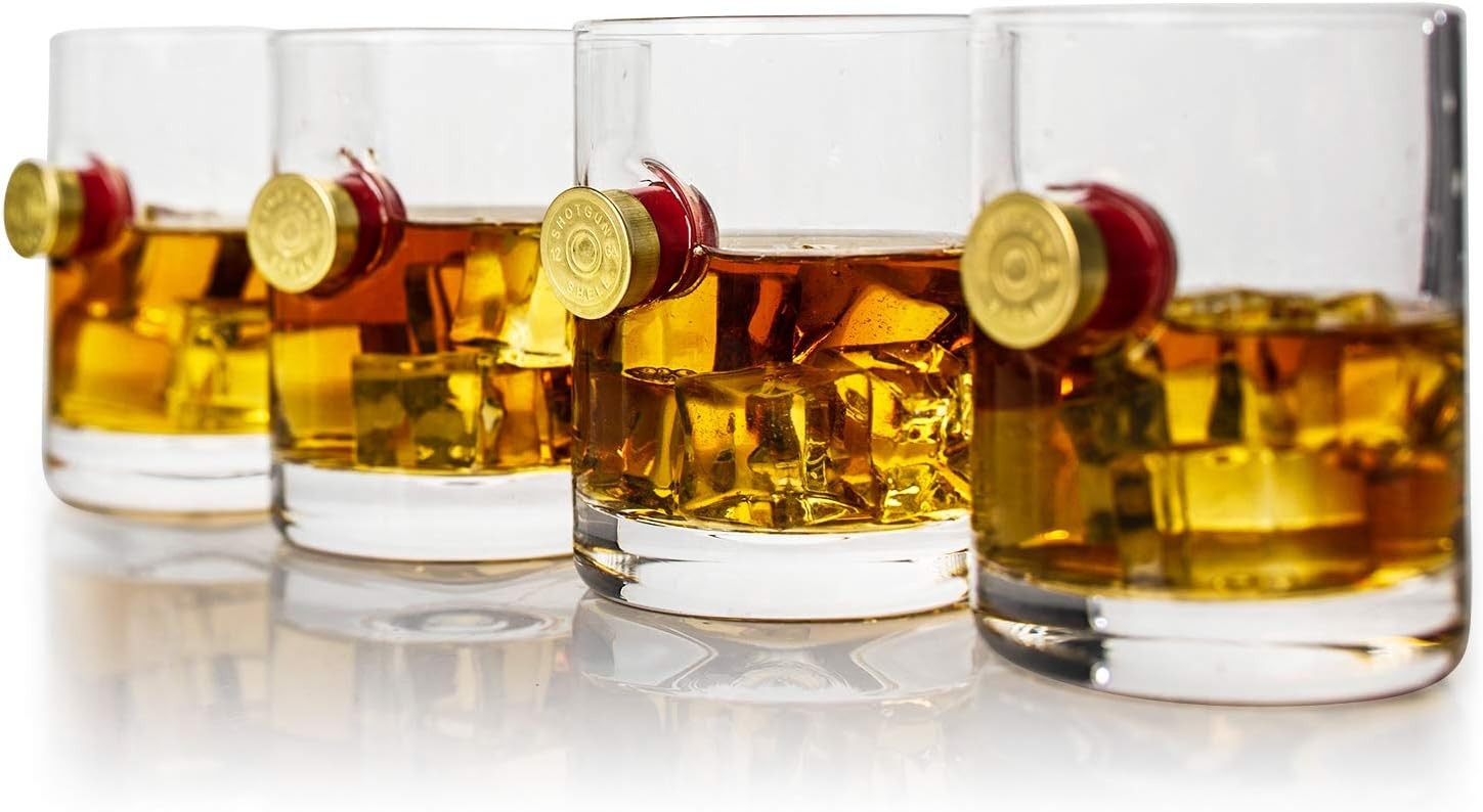 Shotgun Whiskey Decanter Set 1L with 4 Bullet Glasses Display Rack Gift
