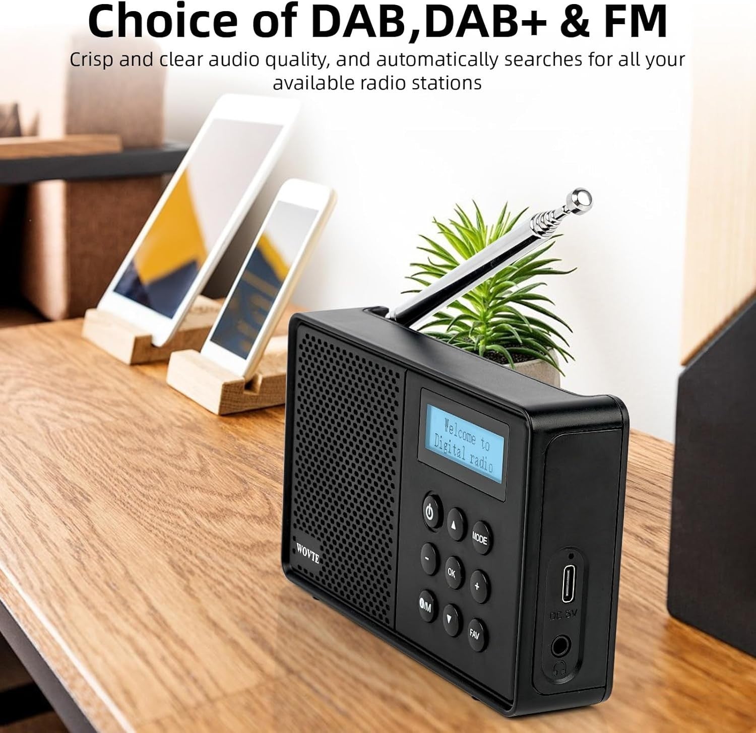 Portable DAB+ FM Radio Bluetooth USB LED Alarm Clock Rechargeable