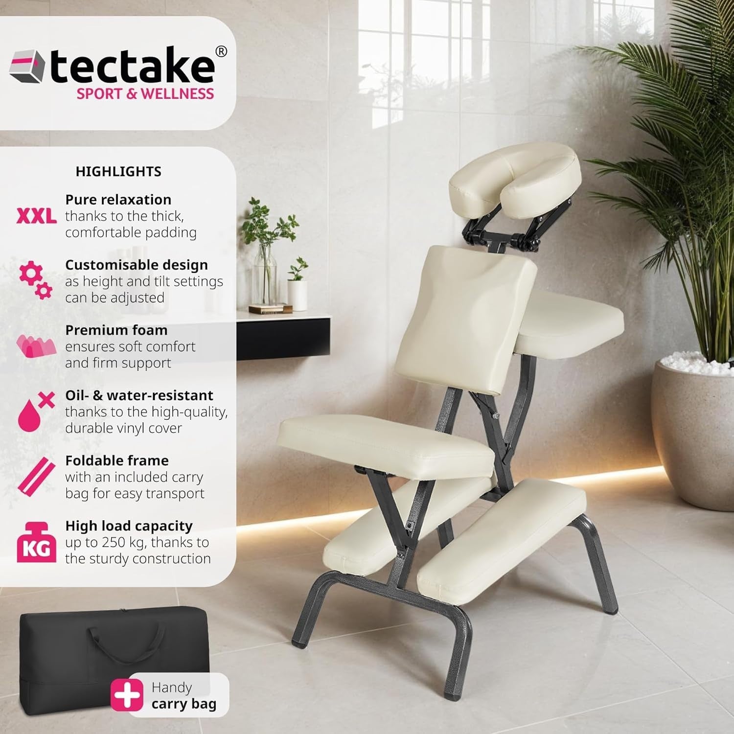 Adjustable Massage Chair Extra Thick Padding Foldable Portable 200kg Beige