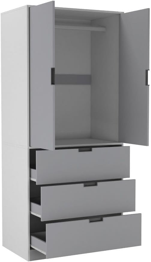Modern 2 Door 3 Drawer Wardrobe Organizer with Hanging Rail & Storage Shelf