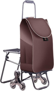 Foldable 6-Wheel Shopping Trolley with Seat Stair Climber & Waterproof Cover