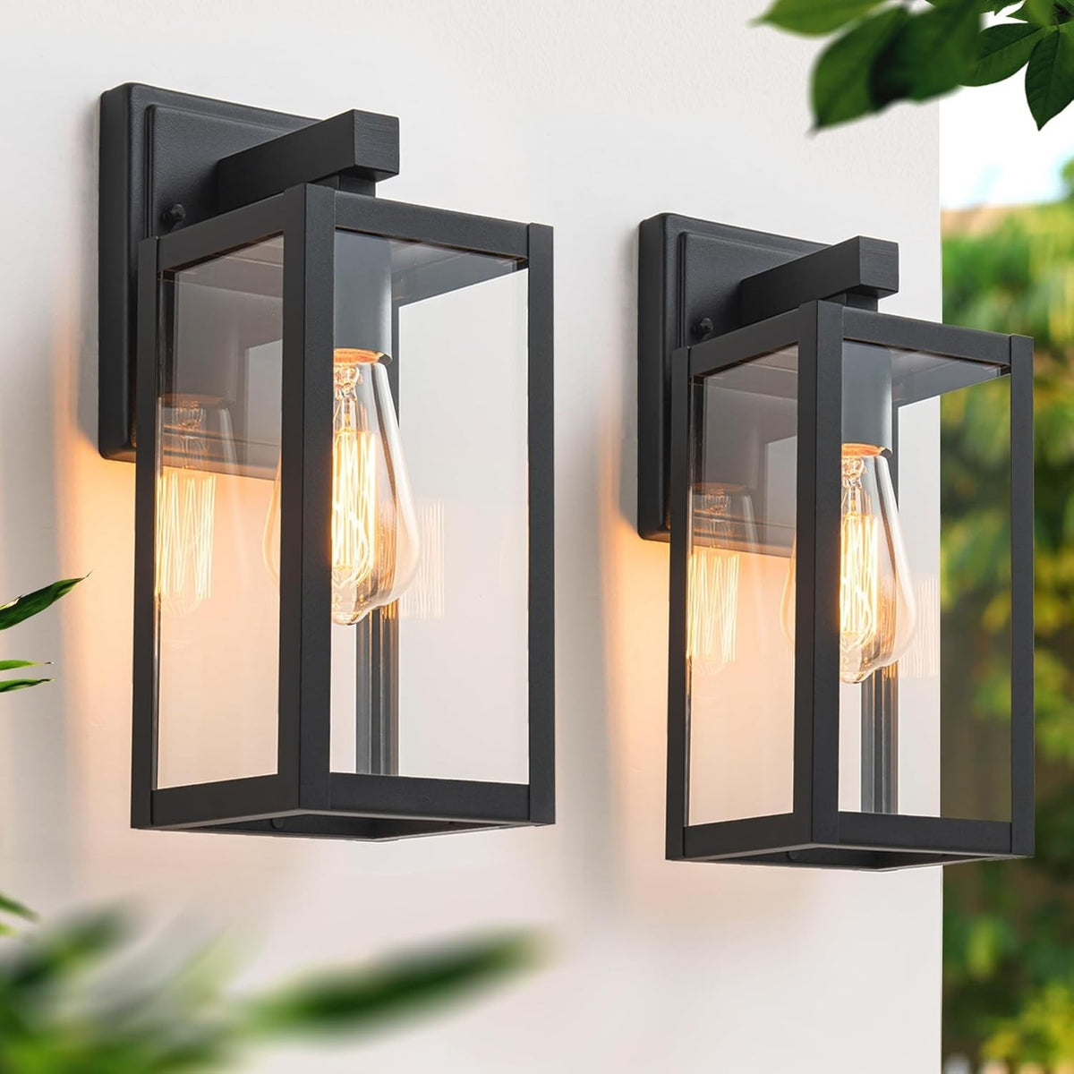 2 Pack Outdoor Wall Lantern Lights E27 IP44 Waterproof Black Sconces