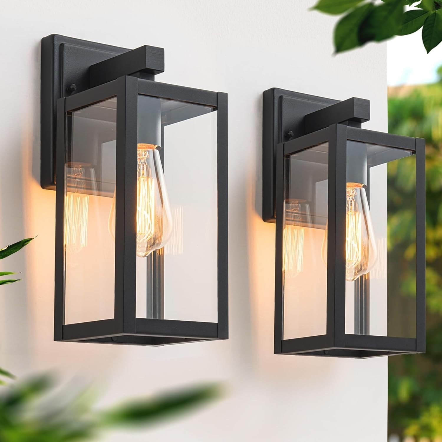 2 Pack Outdoor Wall Lantern Lights E27 IP44 Waterproof Black Sconces