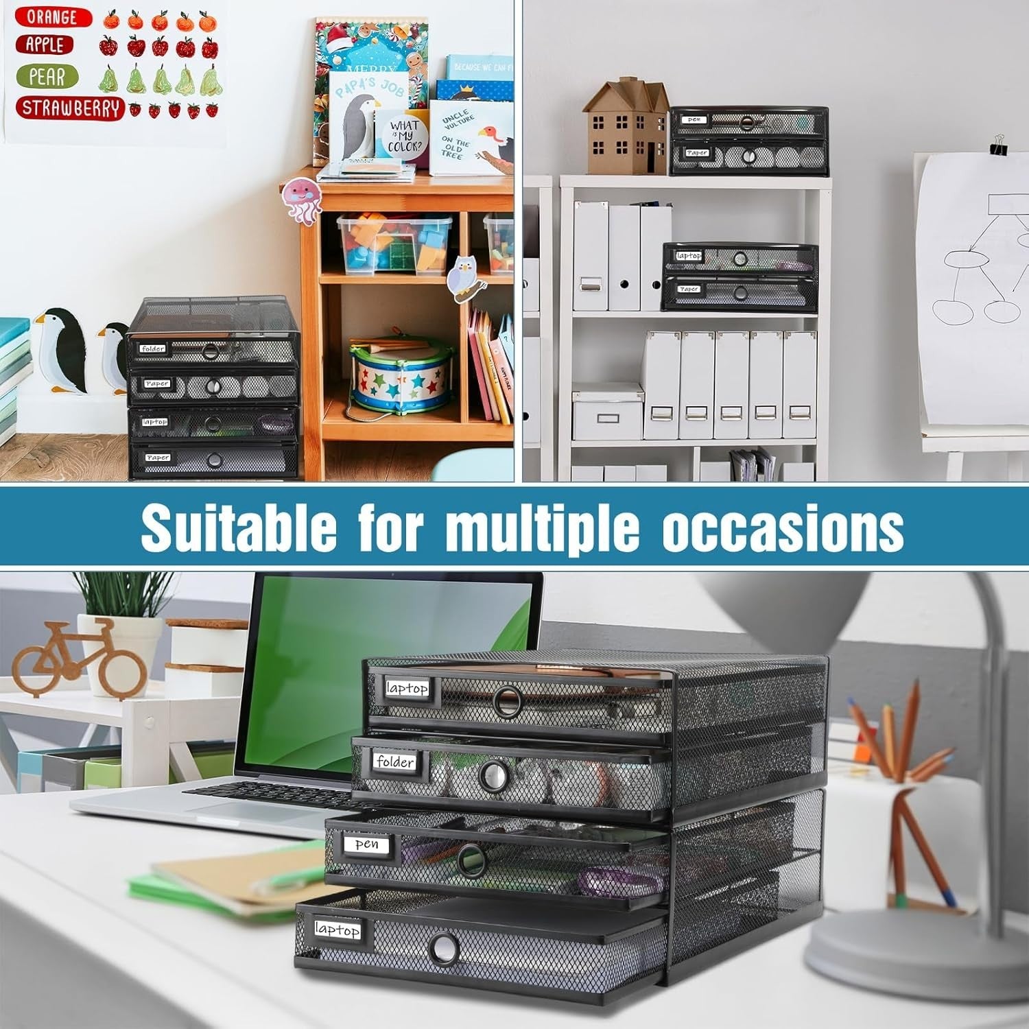 2-Tier Metal Desk Organizer with Drawers – Large A4 Paper Storage, Office Tray