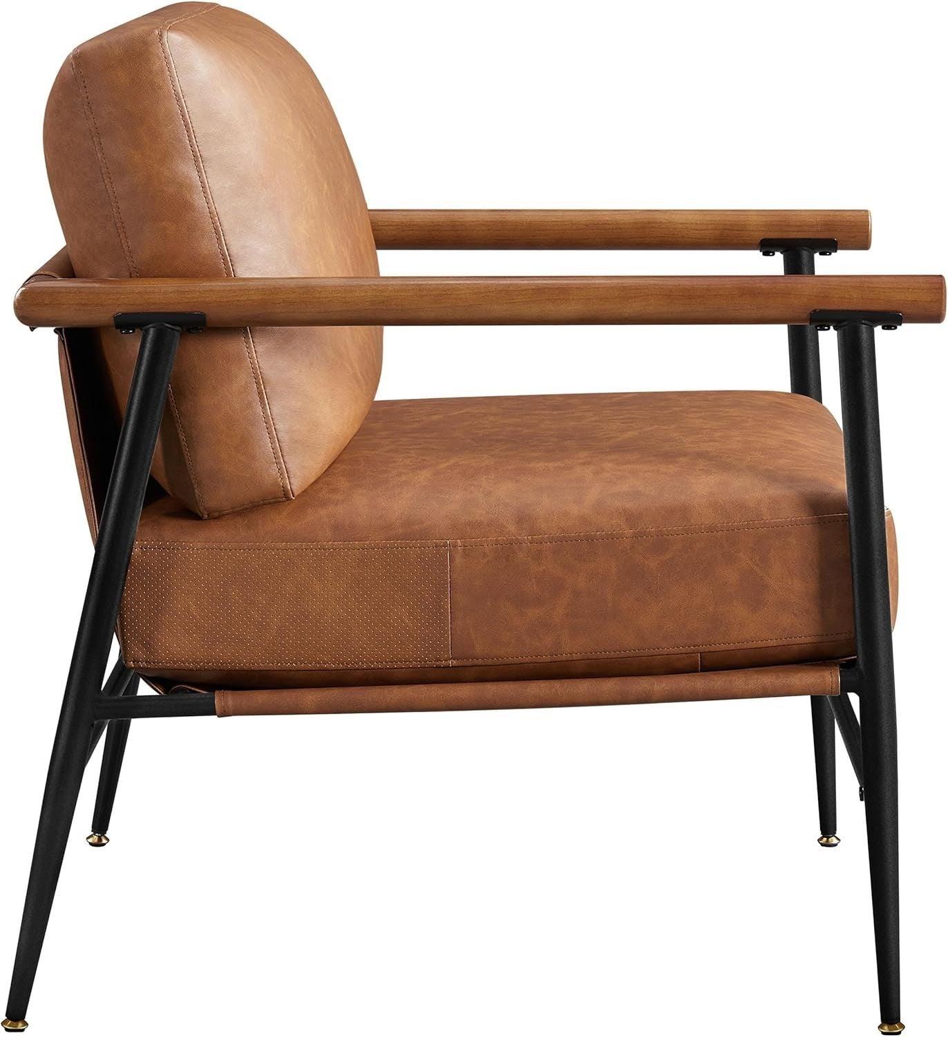 Retro Brown Faux Leather Lounge Chair Comfy Armchair Metal Frame Seat