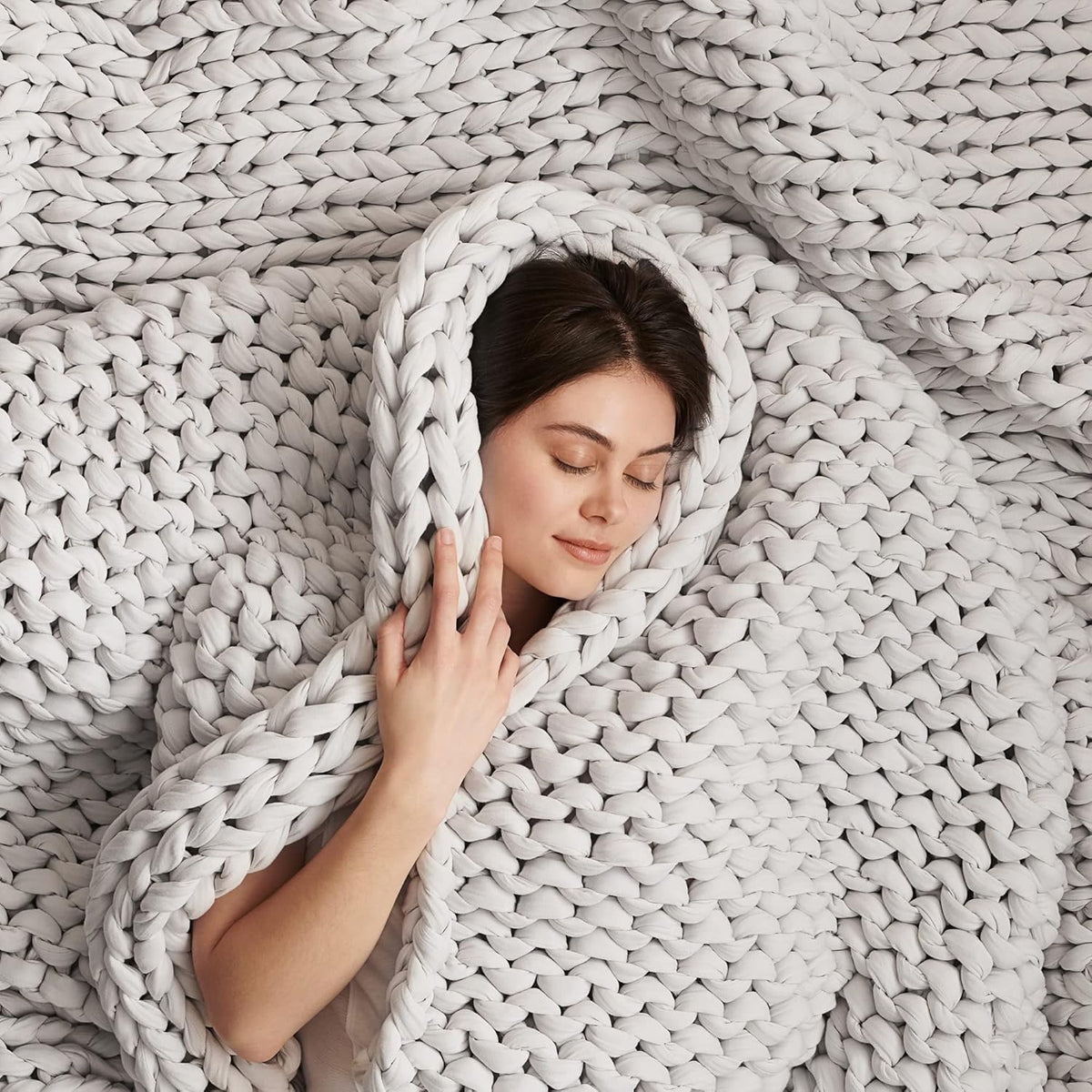 15lb Cotton Weighted Blanket Moonstone Grey Organic Hand-Knit