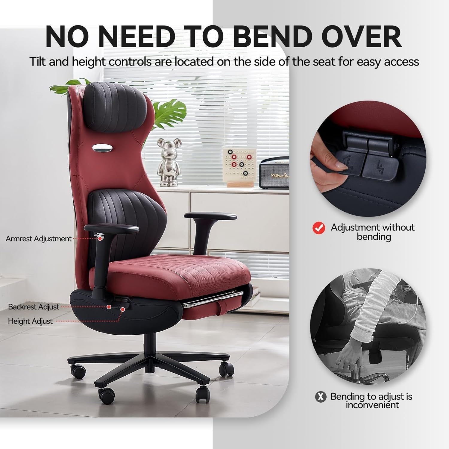 Oversized Red Ergonomic Gaming Office Chair High Back Recliner Lumbar Support