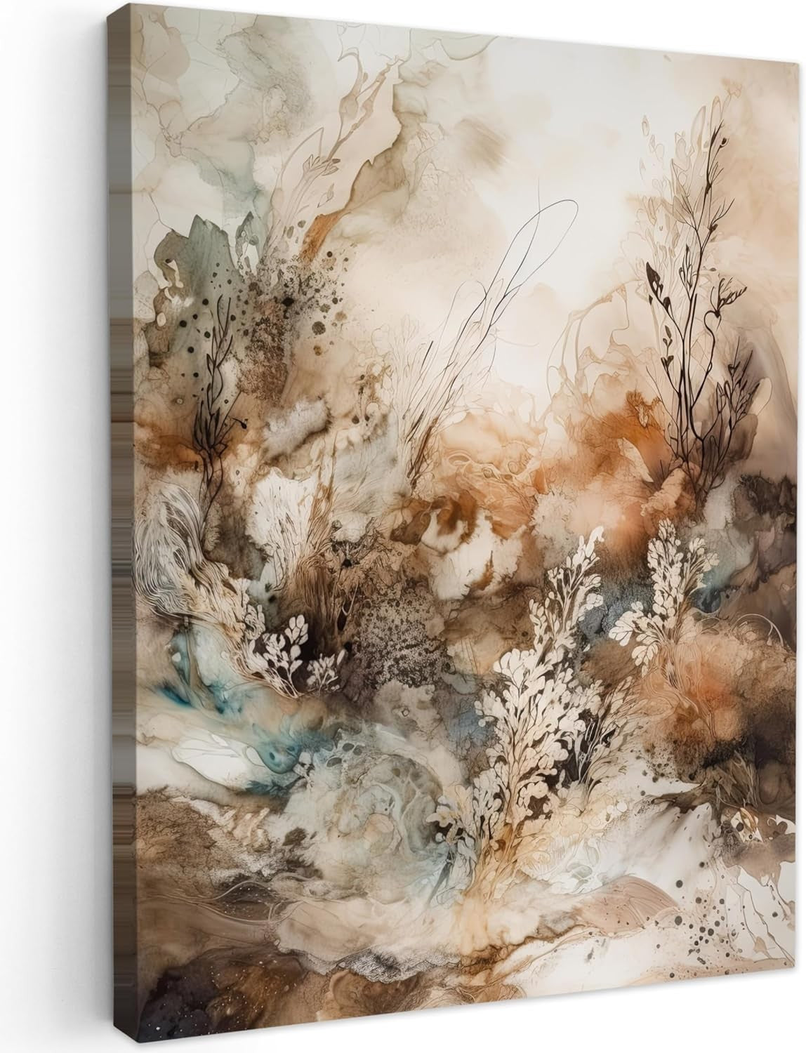 Large Framed Canvas Wall Art 50x70cm Abstract Beige Floral Print