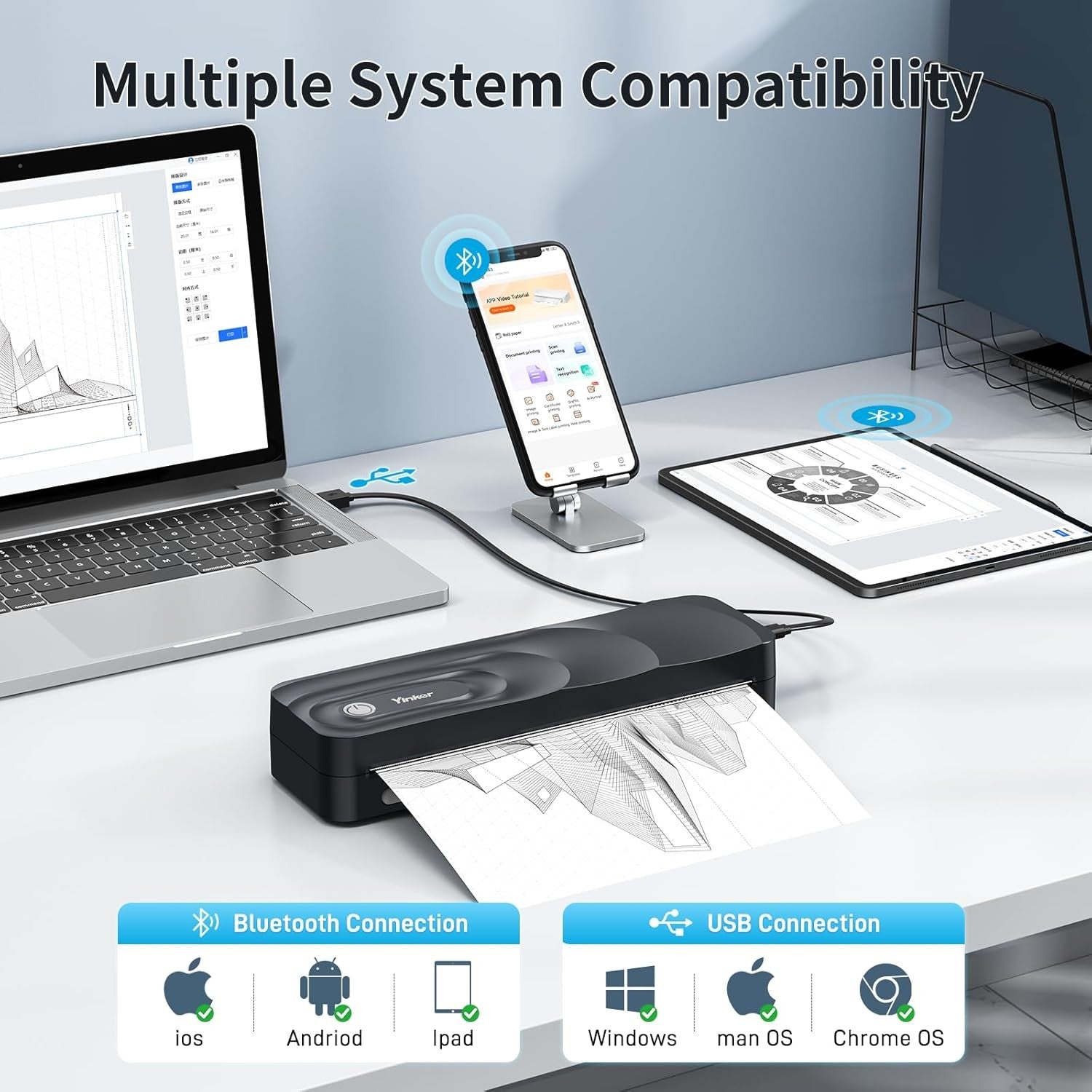 A4 Portable Thermal Printer Bluetooth Inkless Wireless + Case