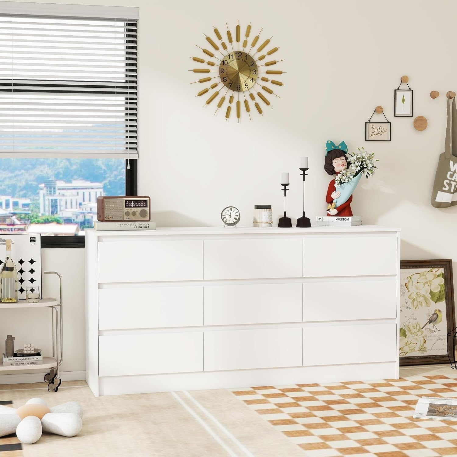 White 9 Drawer Wide Chest Dresser Modern Storage Cabinet for Bedroom