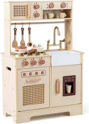 Kids Wooden Play Kitchen w/ Lights Sounds Ice Maker Yellow