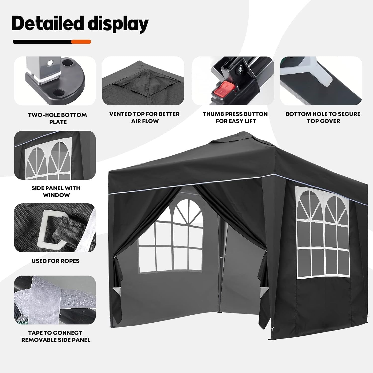 3x3M Grey Pop Up Gazebo With Removable Sides Fully Waterproof Outdoor Tent