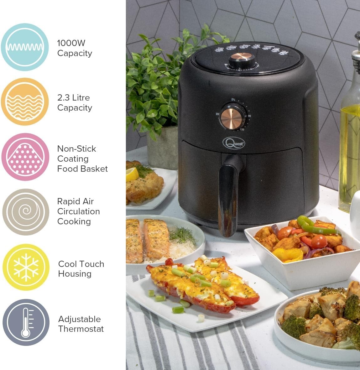 Small Air Fryer 2.3L | Compact 1–2 Person Cooker, Non-Stick, Timer