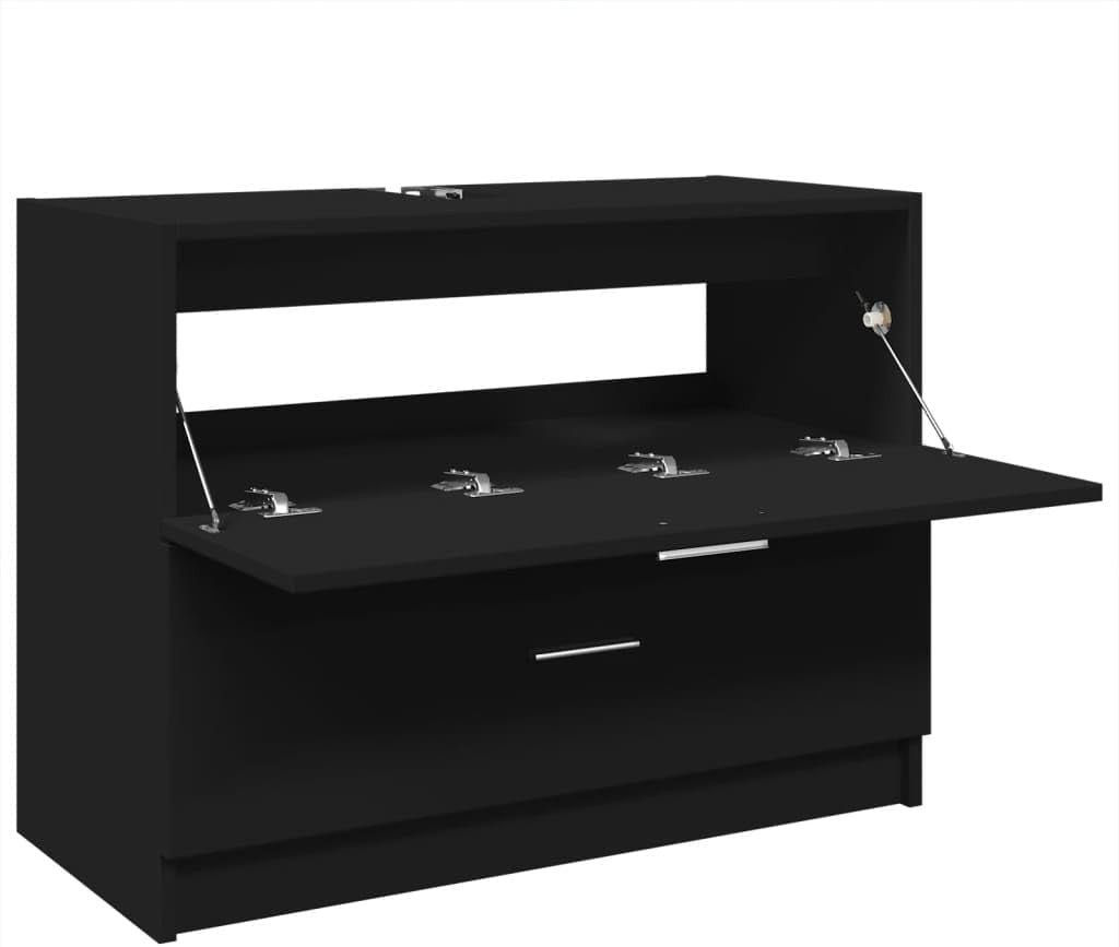Black Under Sink Bathroom Cabinet 78x37x59cm Modern Vanity Storage Unit