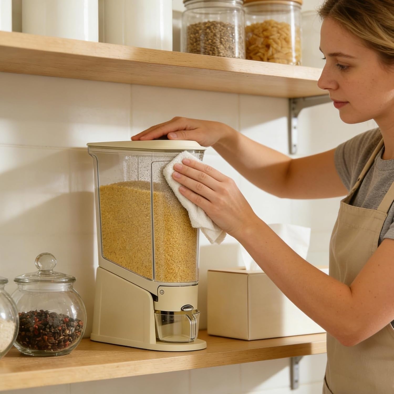 10KG Press Rice Dispenser Airtight Grain Storage Container Slim Bin