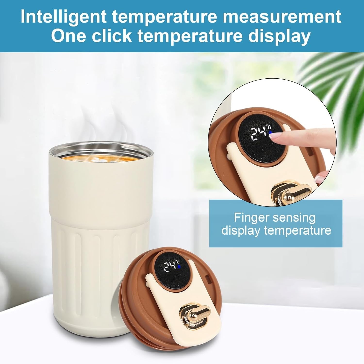 Stainless Steel Thermal Flask 450ml Temp Display Travel Mug