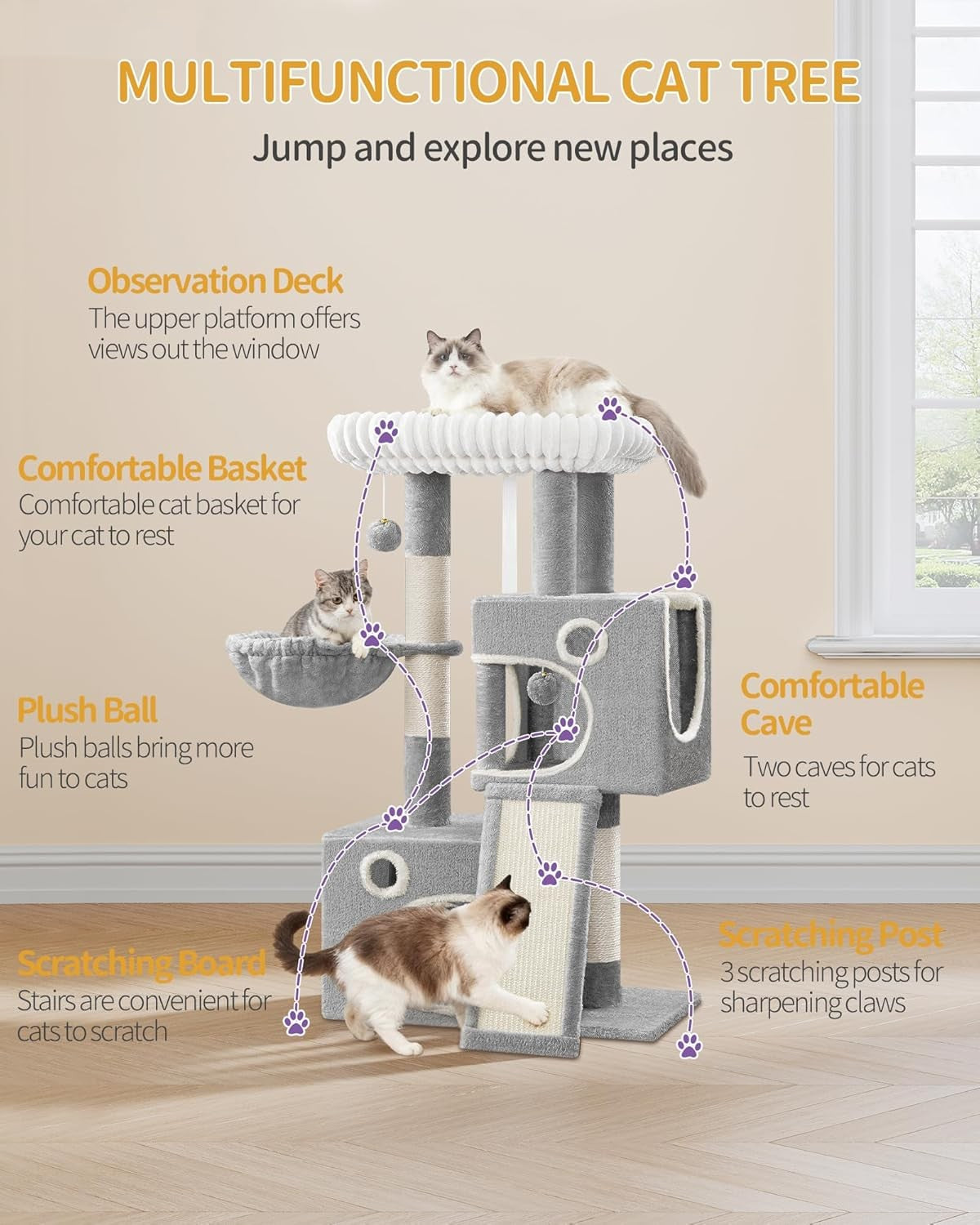Cat Tree Tower Indoor 98cm Multi Level Scratching Post Condo Climbing Centre