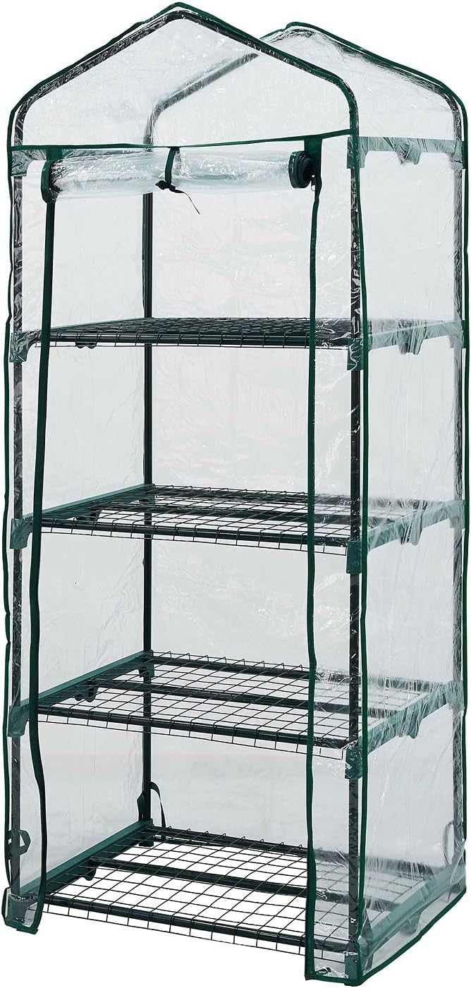 4 Tier Compact Greenhouse with Shelves & Waterproof PVC Cover for Garden