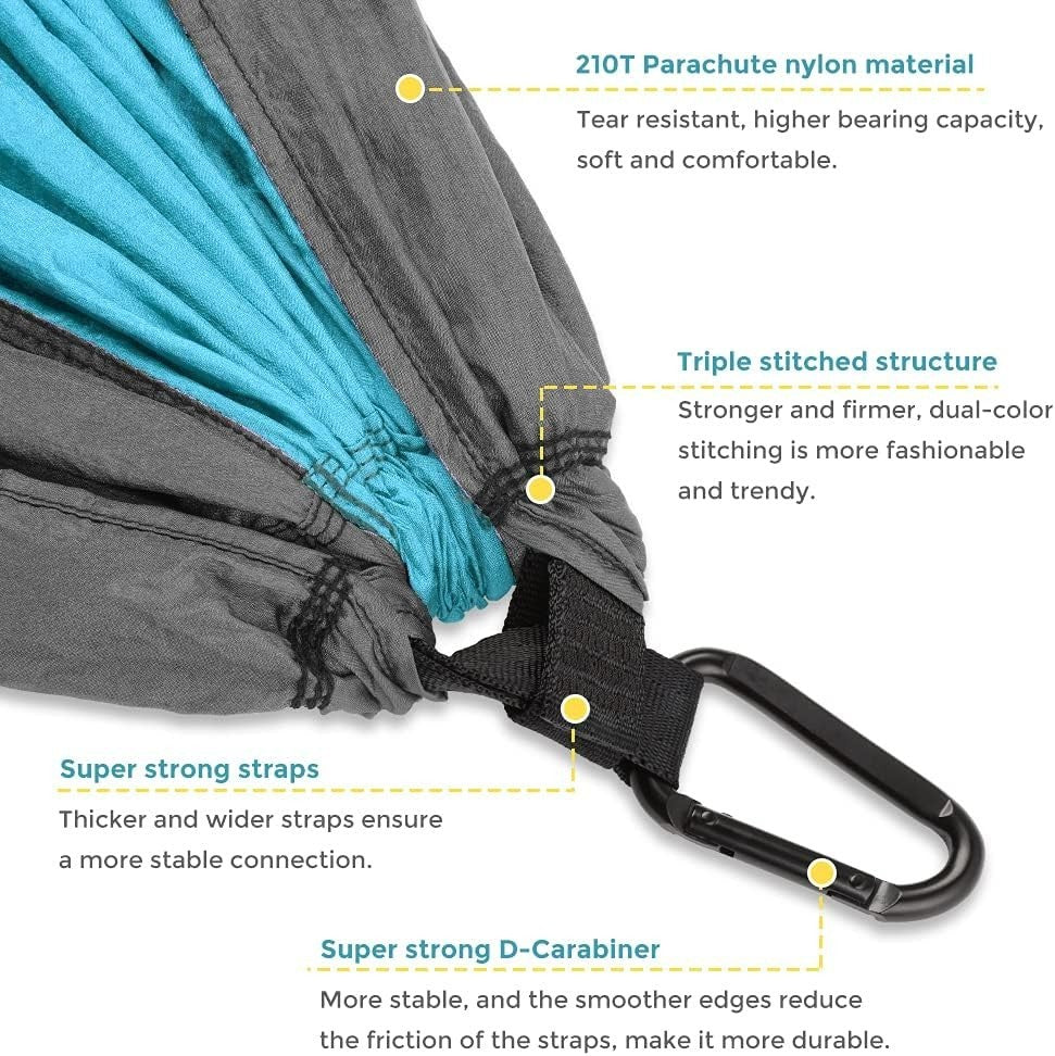 Lightweight Double Camping Hammock with Straps, Portable & Durable