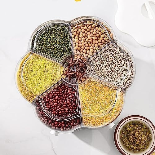10KG 6 Grid Rotating Cereal Dispenser 360° Grain Storage Container