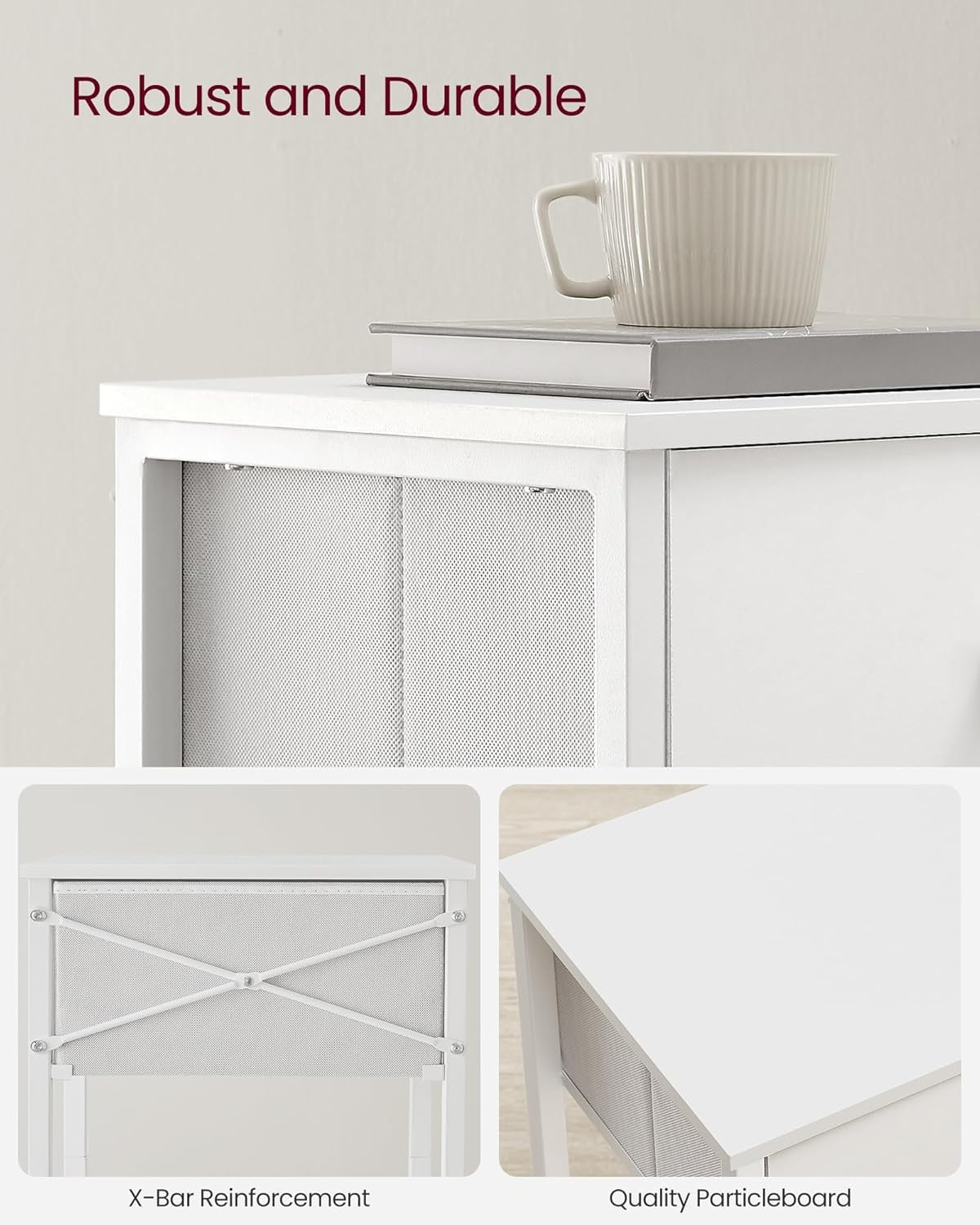 Tall White Bedside Table with Drawer & Shelf, Modern Slim 24-Inch Nightstand