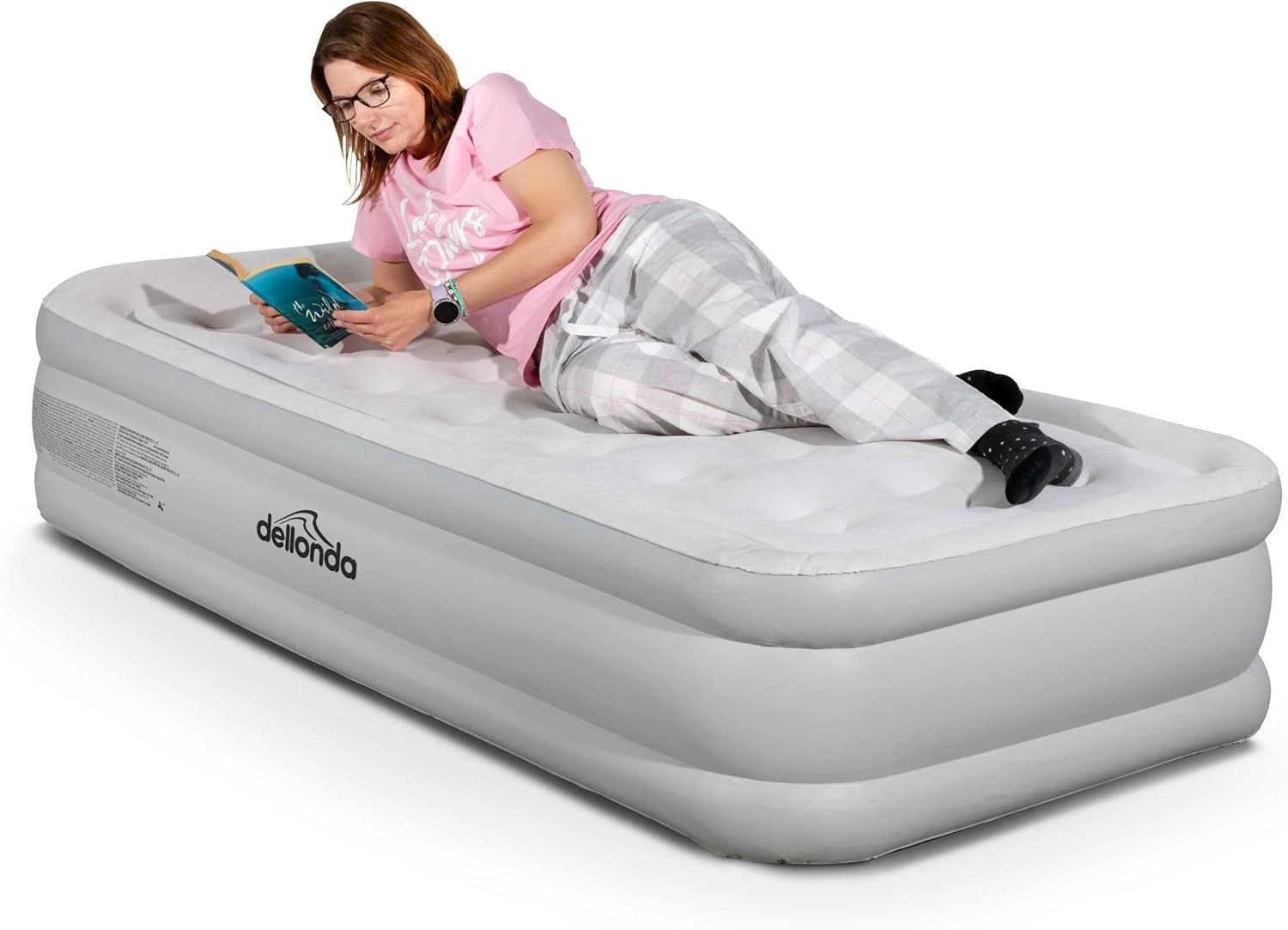 Single High Raised Inflatable Air Bed with Electric Pump & Flocked Surface