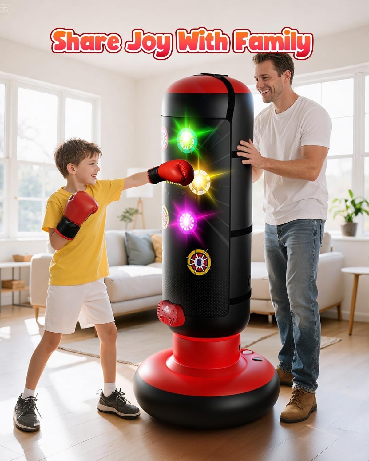 Kids Interactive Punching Bag Inflatable Boxing Game Lights Music