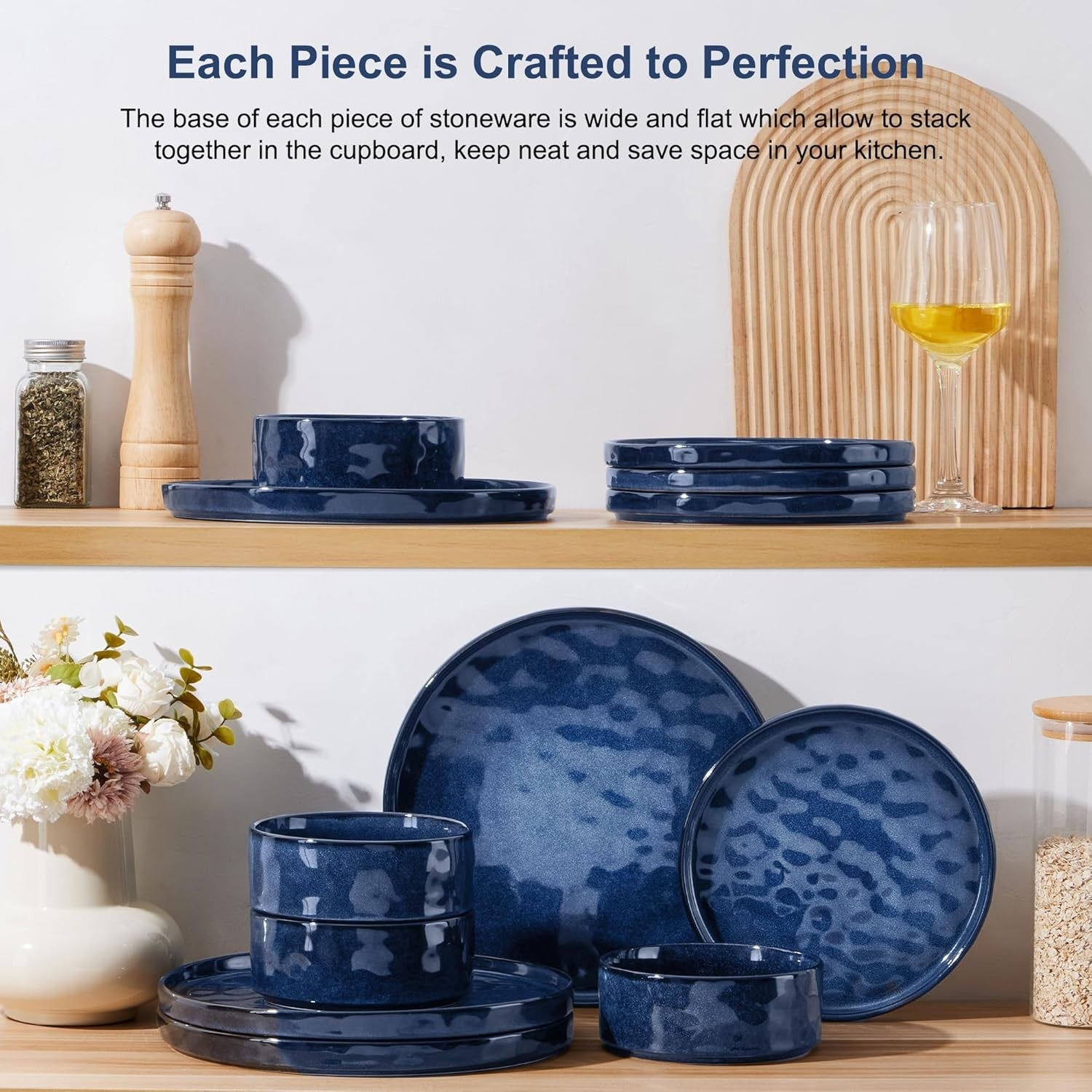 12 Piece Stoneware Dinner Set Plates Bowls Glaze Dishwasher Safe