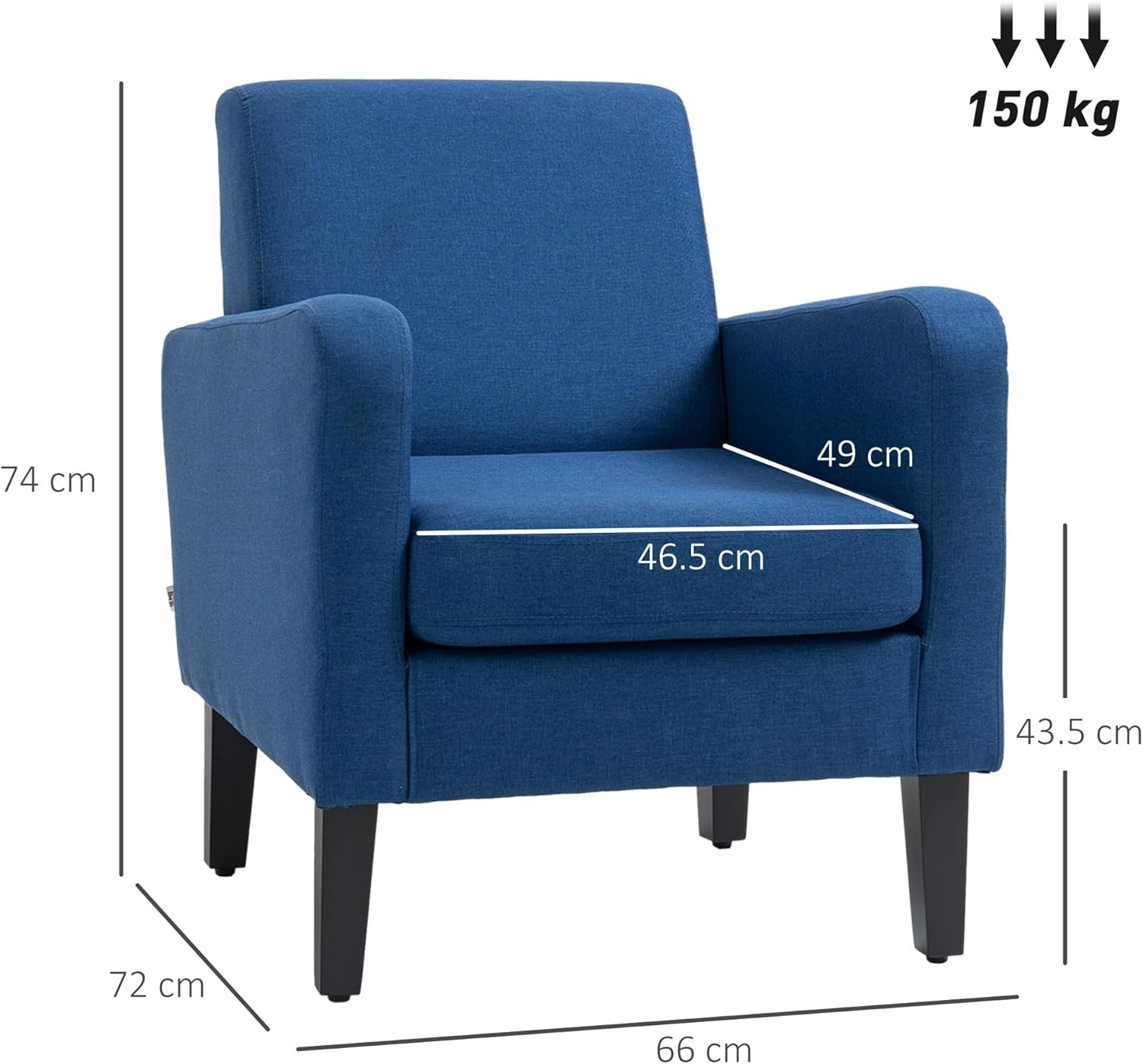 Modern Linen Accent Armchair Spring Seat Wood Legs Blue