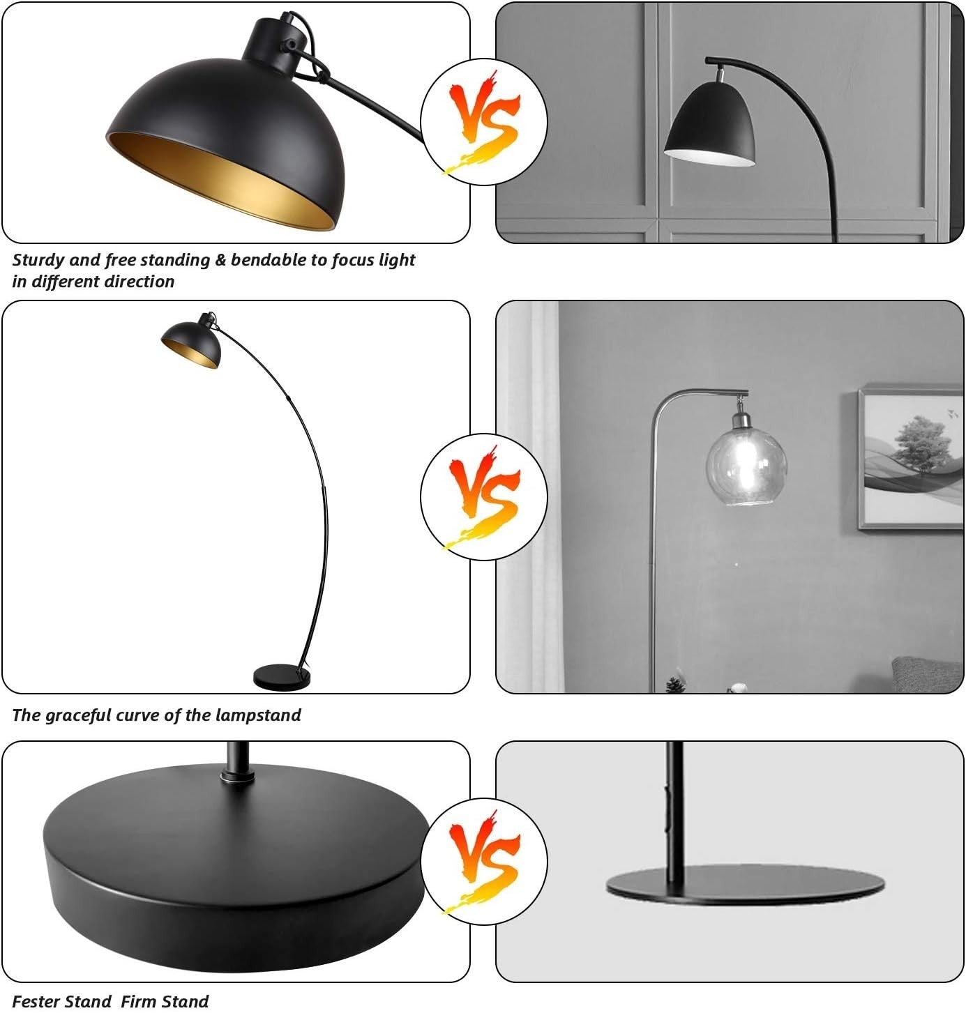 Adjustable Vintage Arc Floor Lamp | Black-Gold Metal Shade | Reading & Living