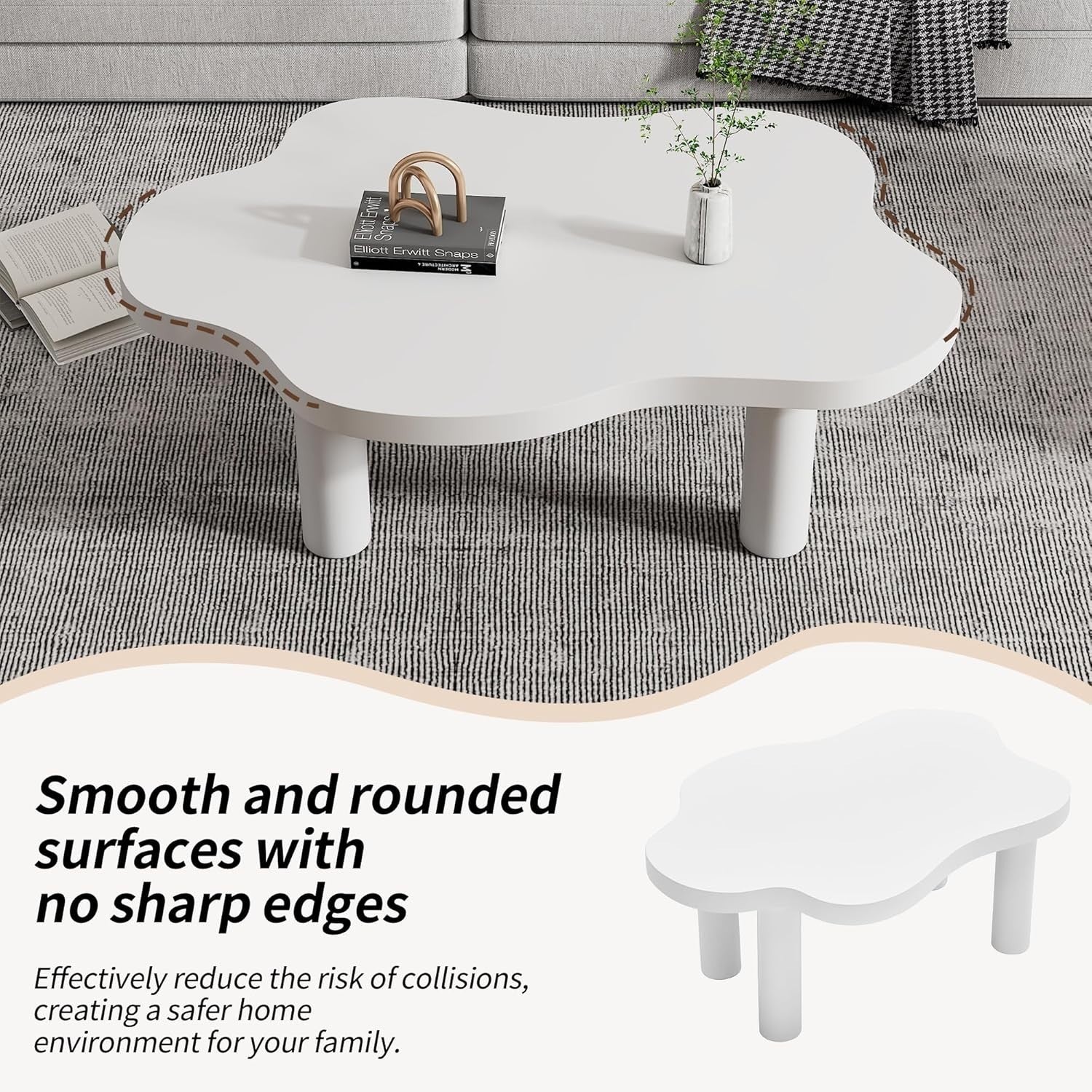 Stylish Cloud-Shaped Wooden Coffee Table, Space-Saving & Easy Assembly 100cm