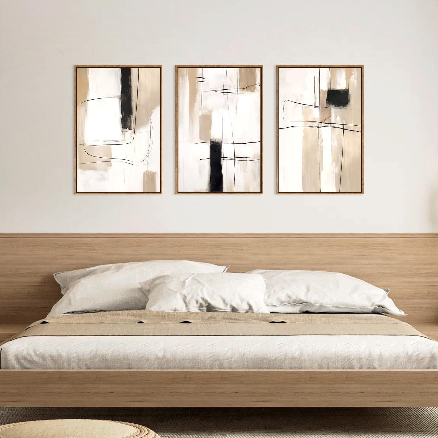 Abstract Yellow Grey Canvas Wall Art Set 3 Framed 30x40cm
