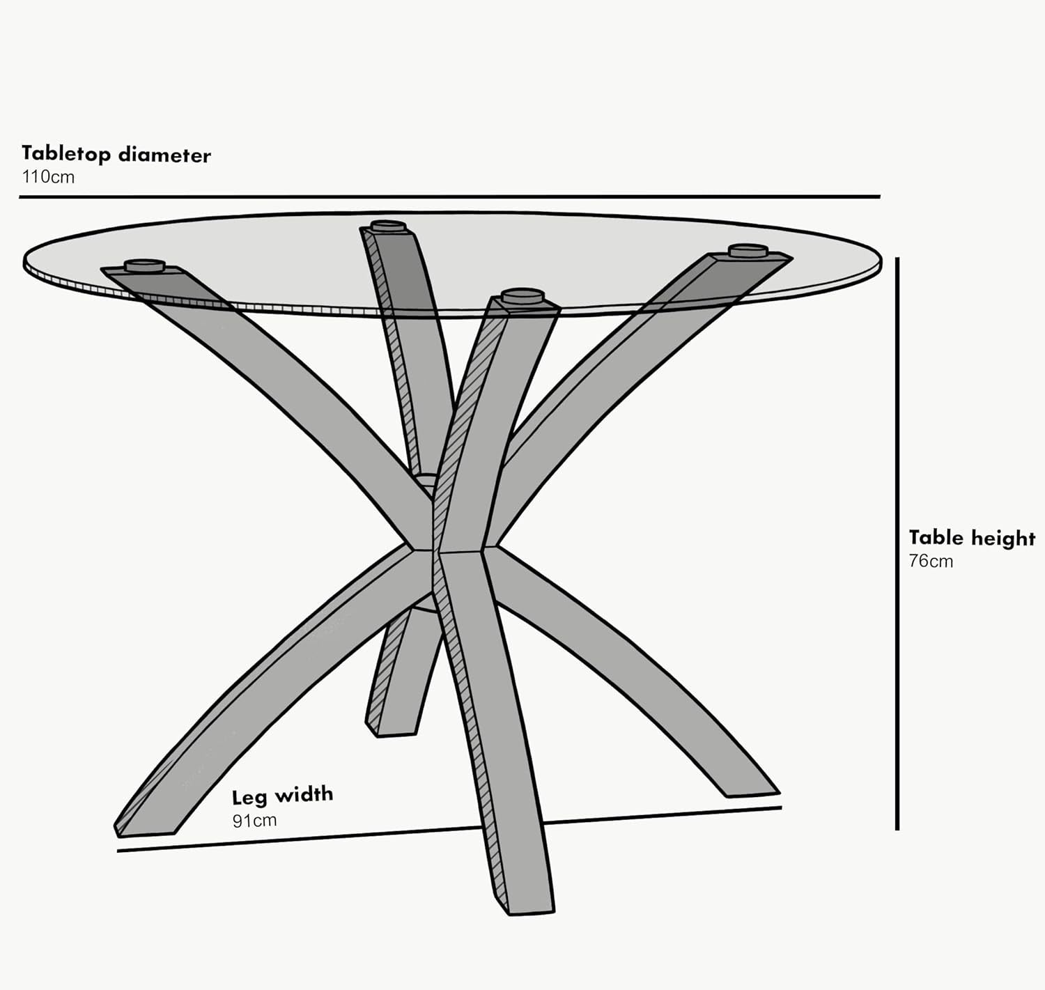 120cm Round Glass Dining Table with Solid Oak Legs Modern Kitchen Table