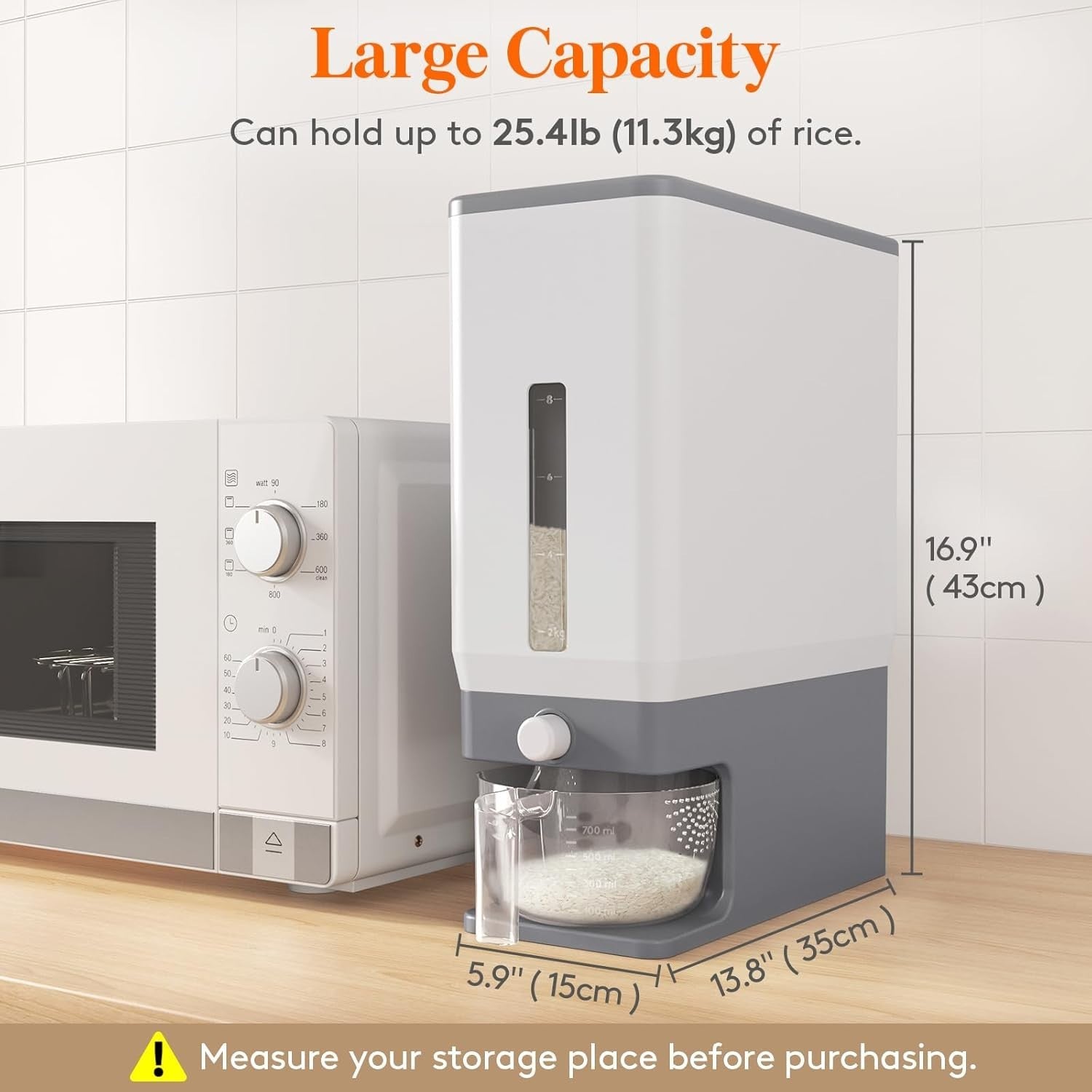 25lb Rice Dispenser Storage Container BPA Free Airtight w Cup