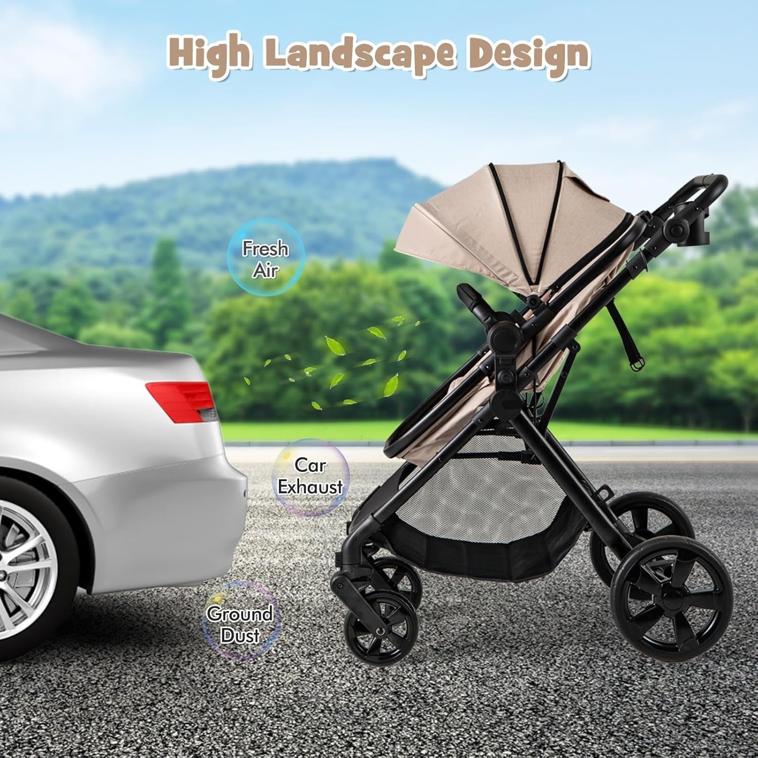 2 in 1 Baby Pushchair Travel Foldable Lightweight Reversible Stroller Beige