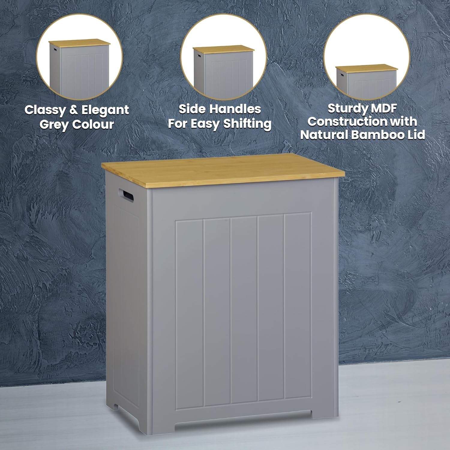 Bathroom Laundry Storage Cabinet Freestanding Hamper Waterproof Wooden Cupboard