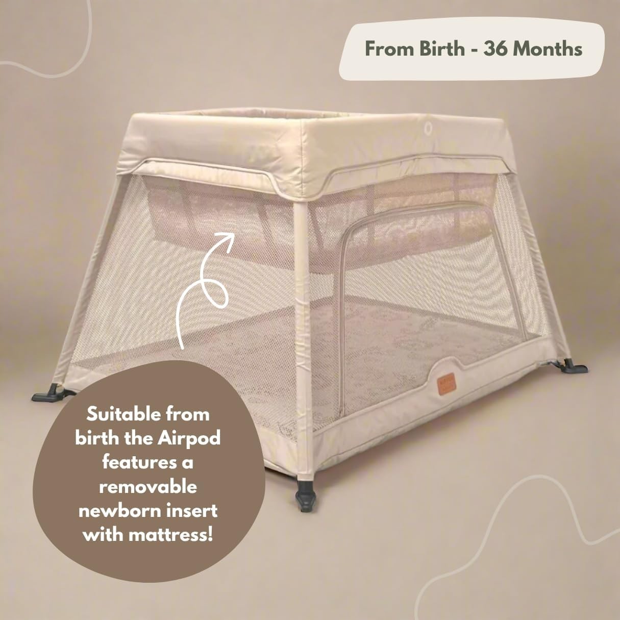 Travel Cot Playpen Lightweight Foldable Baby Bed with Mattress & Storage Beige