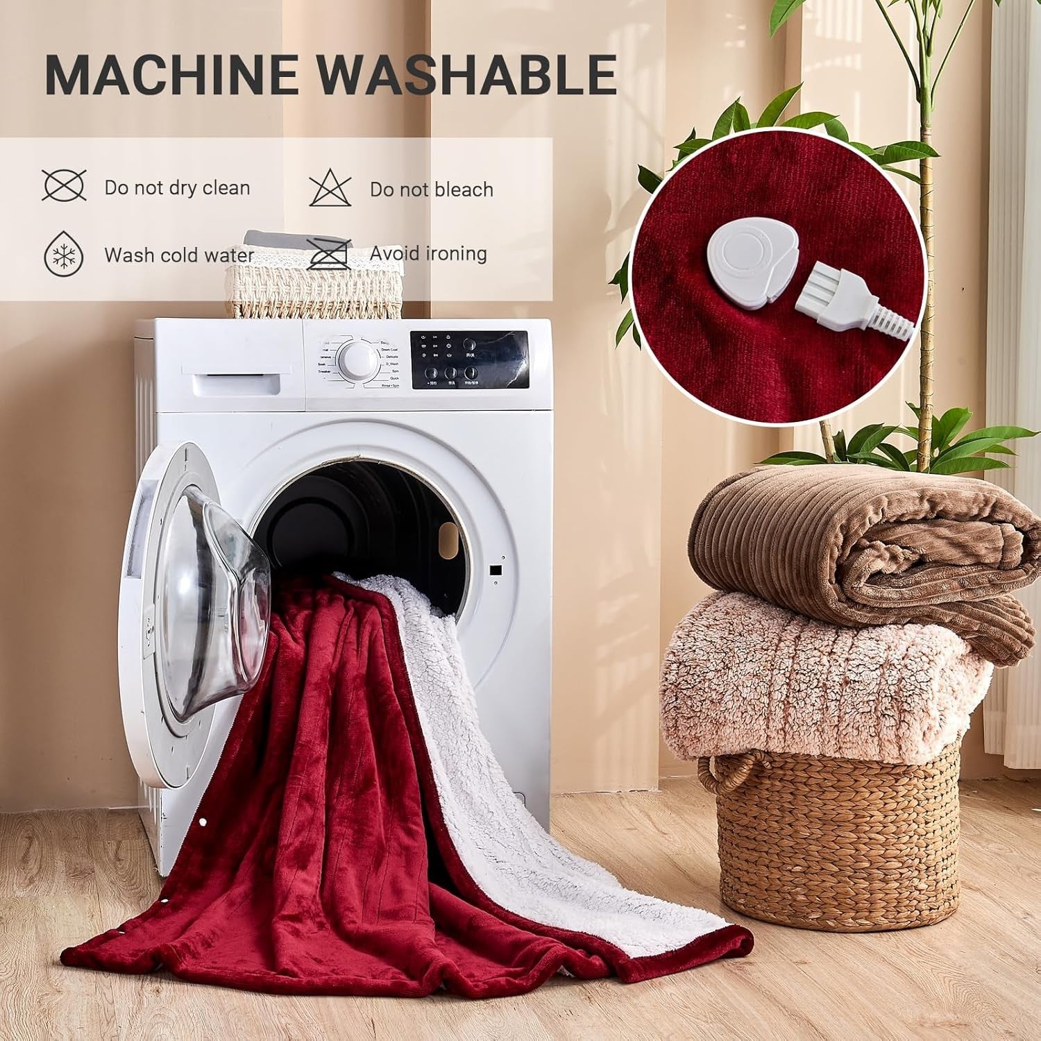 Double Electric Heated Blanket Dual Control 10 Heat Settings Auto Off 180x200cm