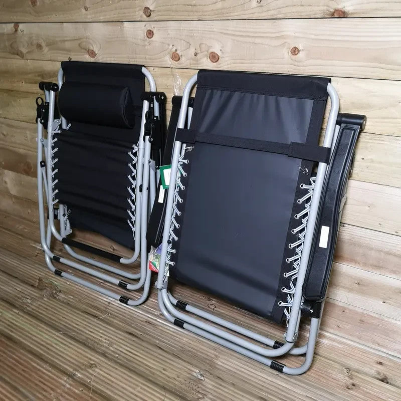 Set of 2 Zero Gravity Recliner Garden Chairs Adjustable Sun Lounger Black