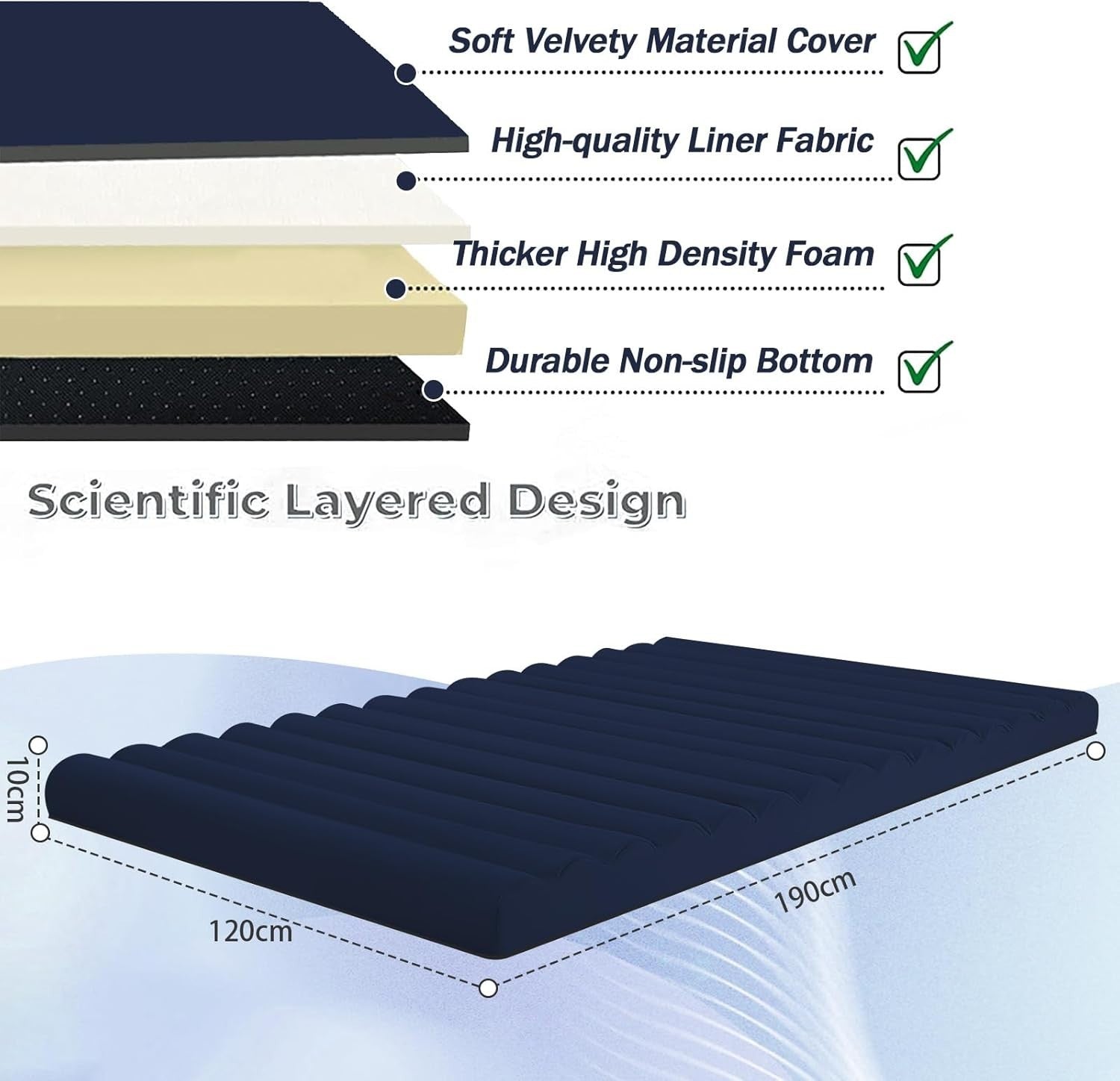 Portable Roll-Up Floor Mattress 190x120cm | High-Density Foam Futon Pad