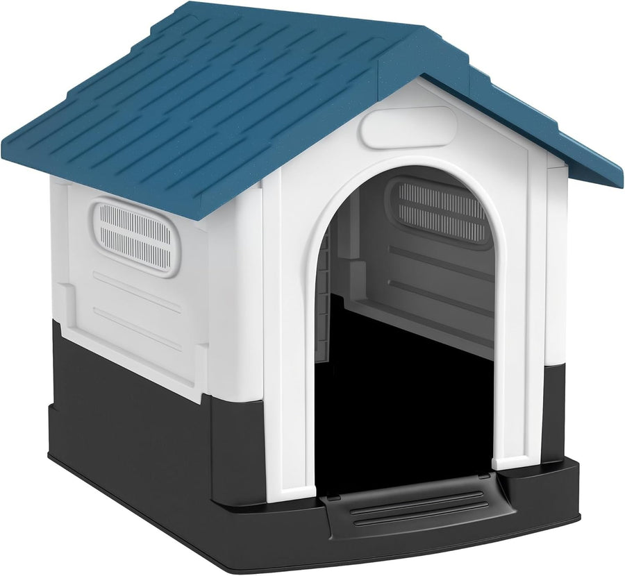 Small Outdoor Dog House Weatherproof Kennel with Vents & Raised Base – Blue