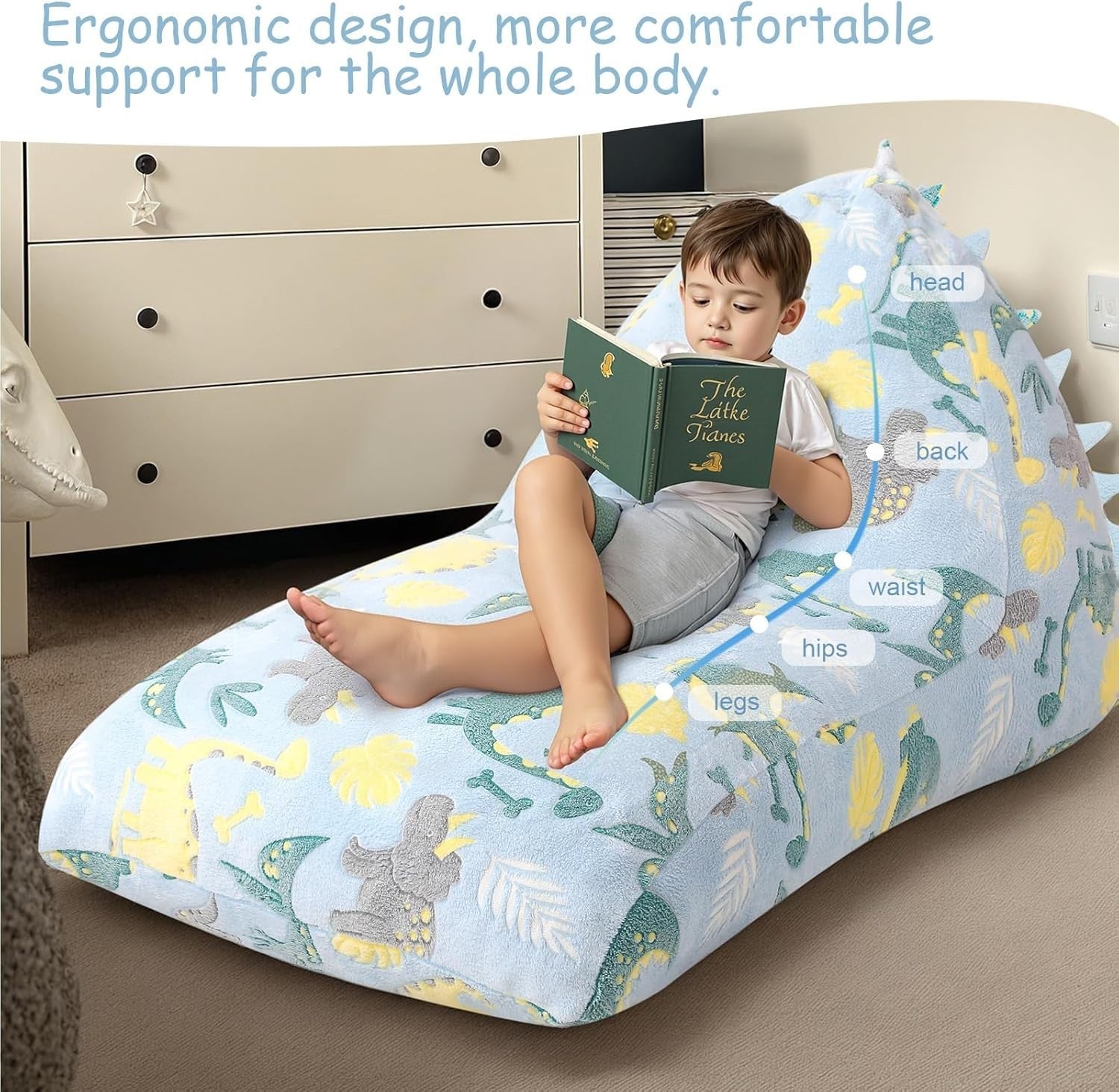 Large Blue Kids Bean Bag Chair with Removable Washable Cover - Durable Seat