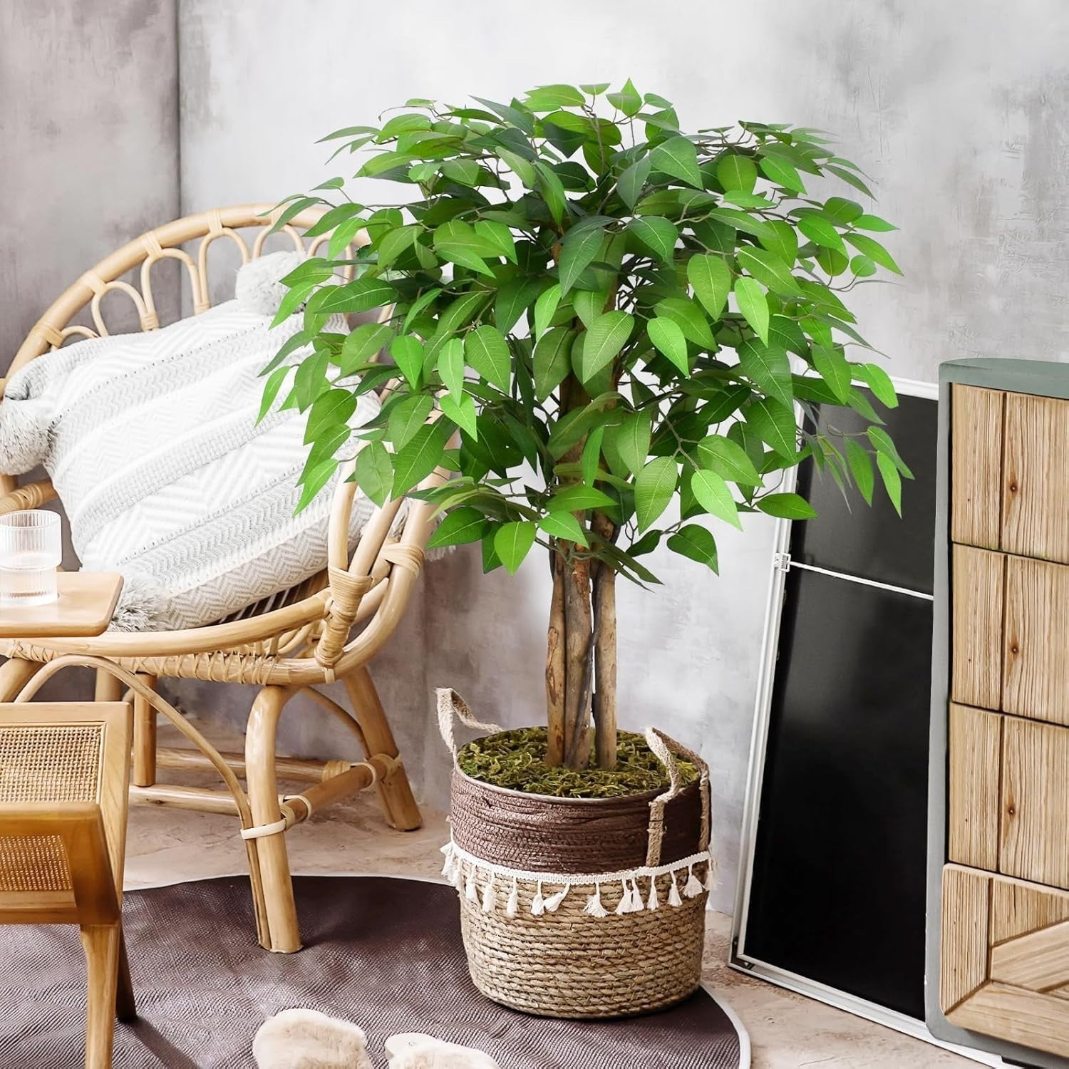 3ft Ficus Artificial Tree 90cm Lifelike Indoor Potted Faux Green Plant Decor
