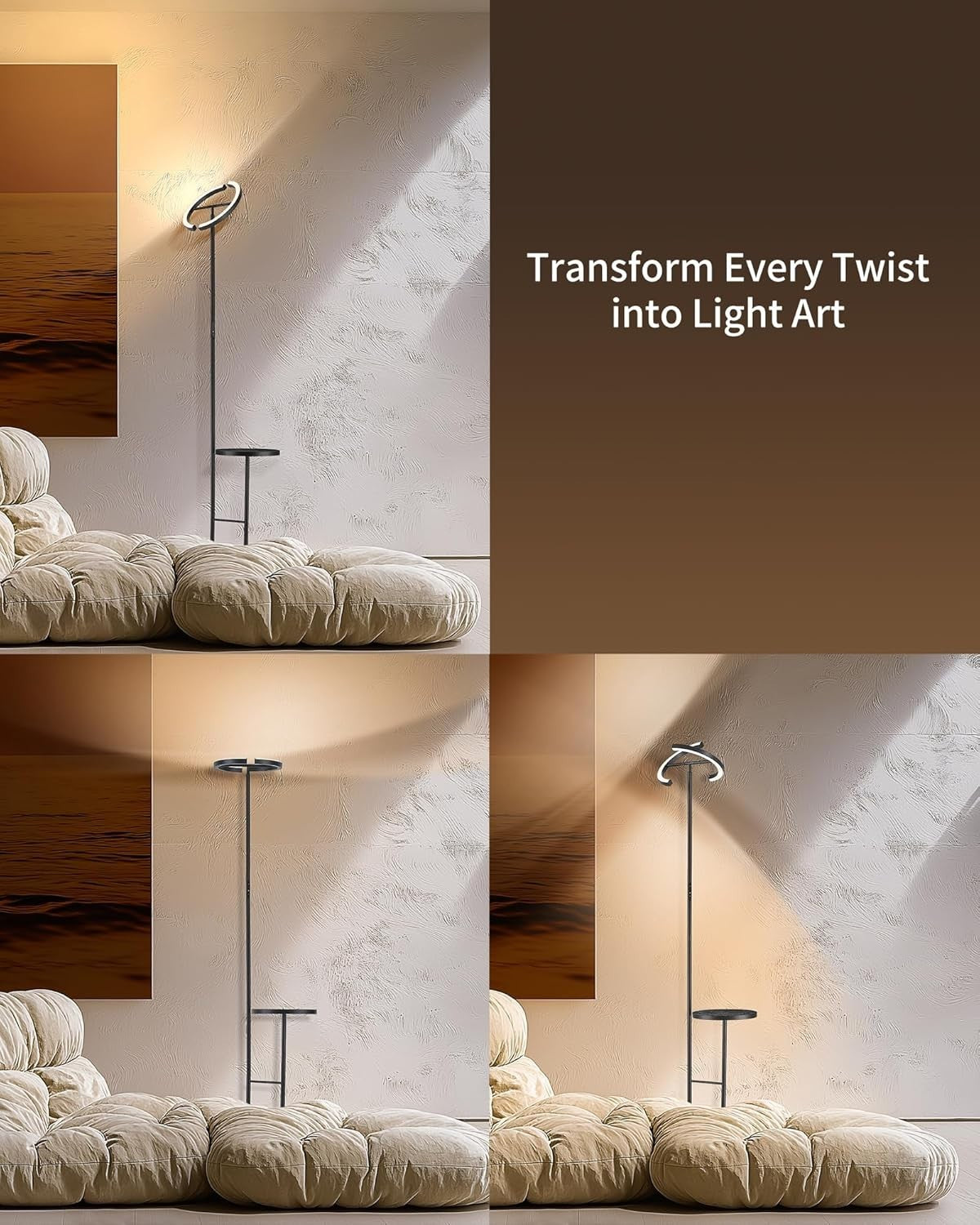 Modern LED Floor Lamp with Shelf & Remote | Dimmable Corner Light