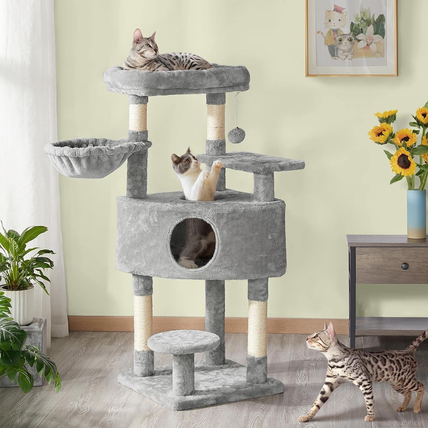 117cm Cat Tree Tower Condo with Hammock Sisal Scratching Posts Indoor Cats