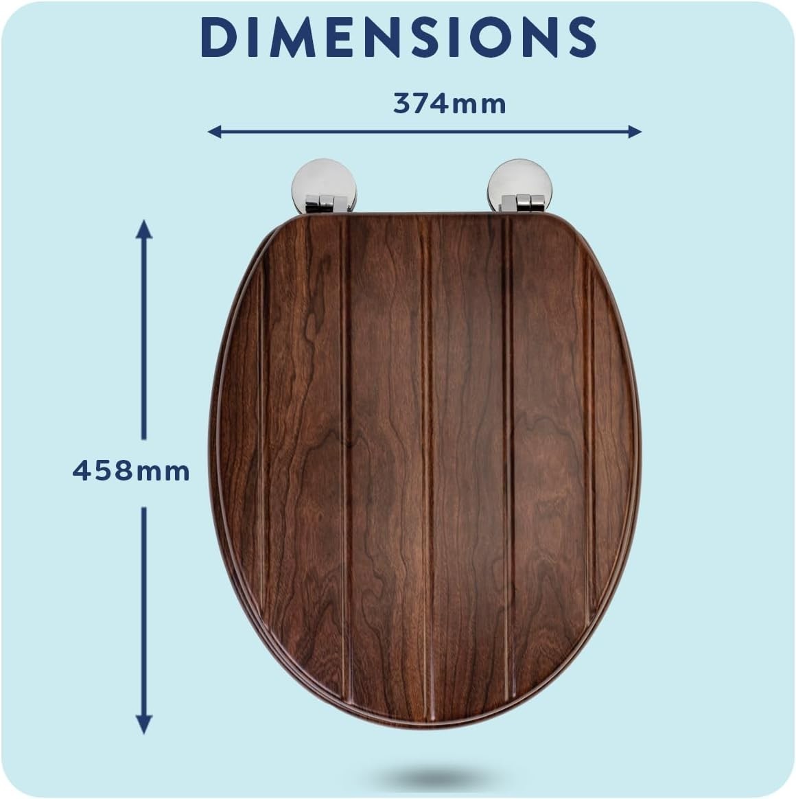 Walnut Effect Wooden Toilet Seat Adjustable Hinges Antibacterial Durable Oval