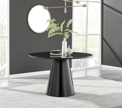 Black Round Pedestal Dining Table 120cm Semi-Gloss 4–6 Seat Modern