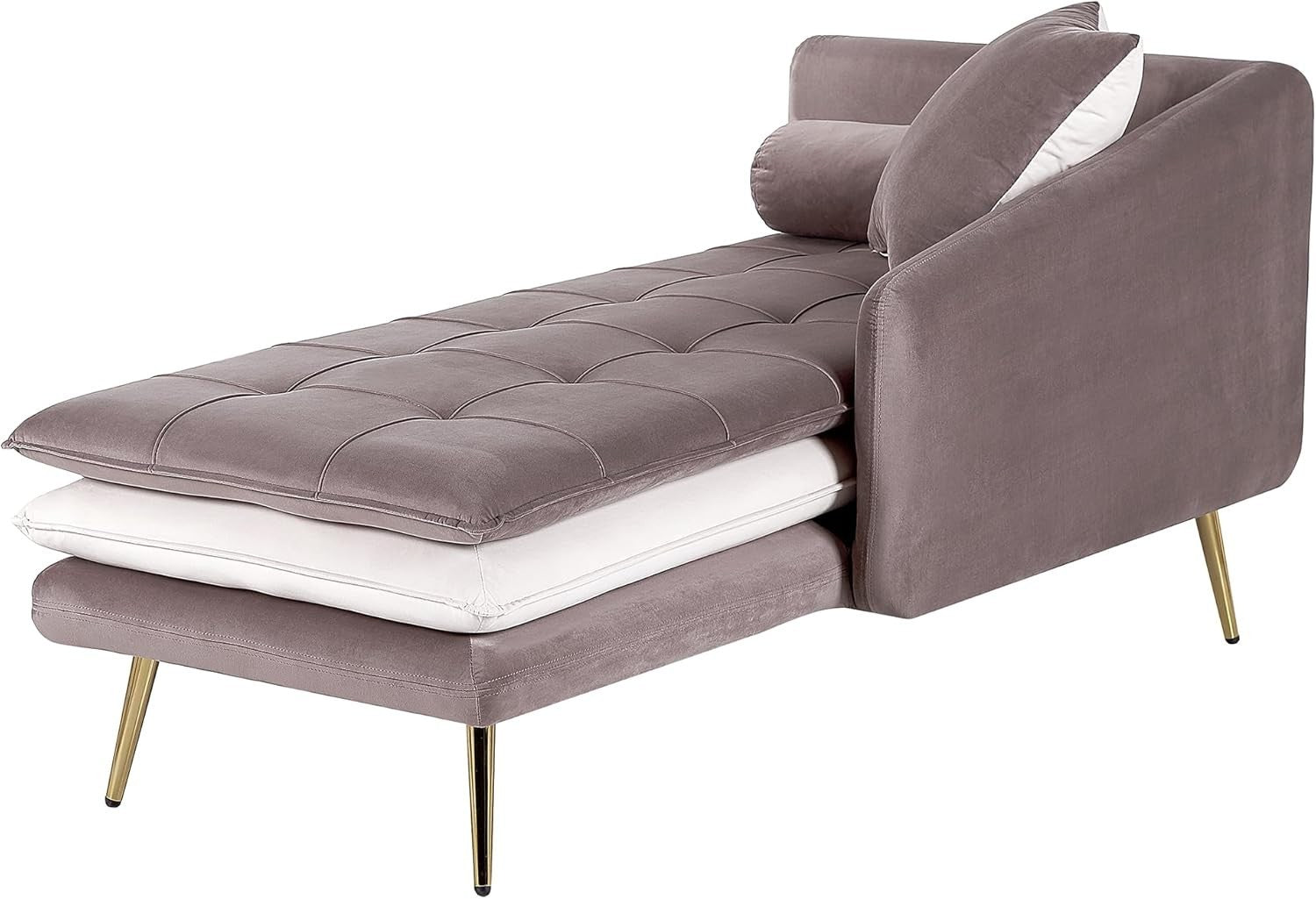 Brown Velvet Chaise Lounge Tufted Left Hand Sofa with Cushions Living Room